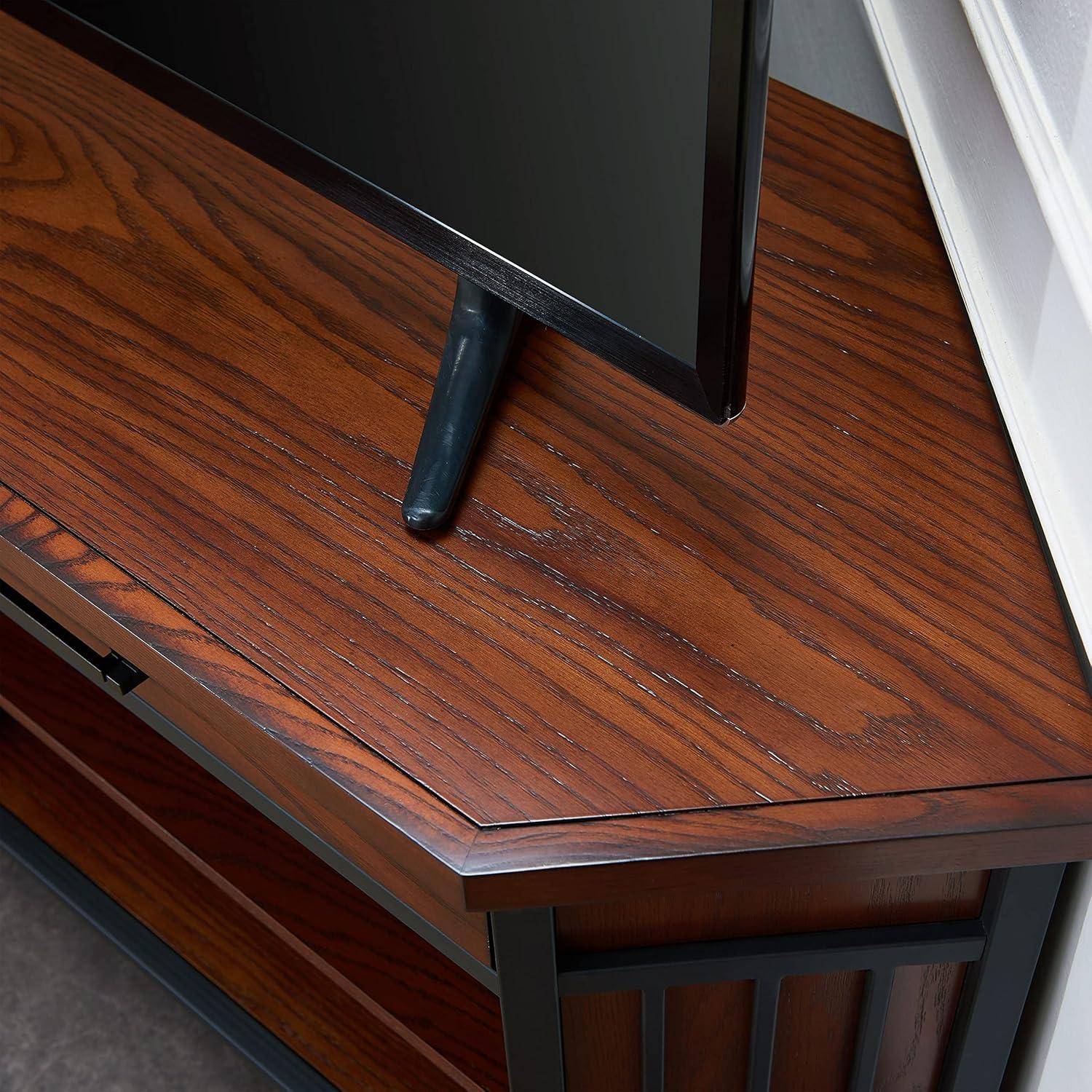 image:imageLeick Home 11286 Ironcraft Rustic Two Drawer Metal and Wood Corner TV Stand with Adjustable Shelves for 55 TVs Mission OakBlack