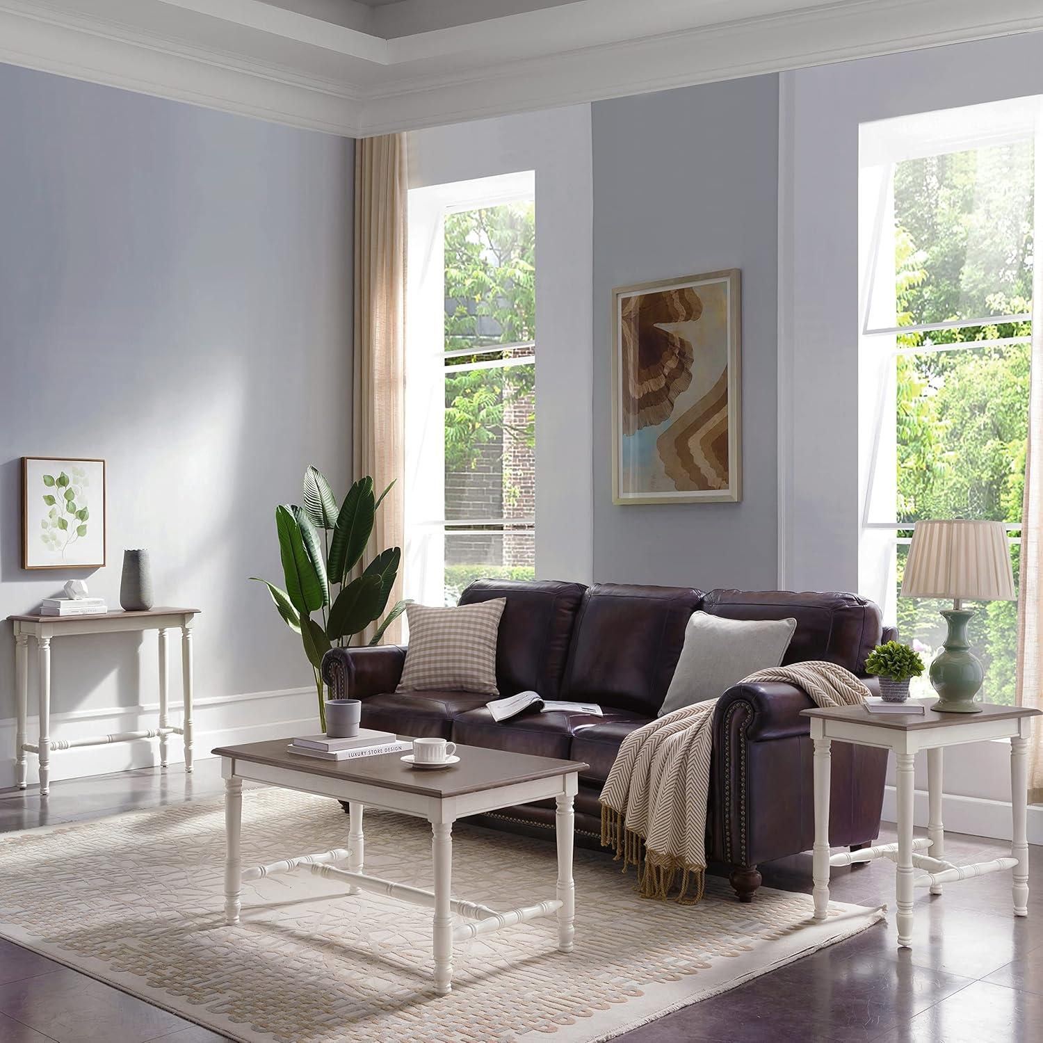 image:imageLeick Home 11732 Toscana Hall Console Table Dry Brushed Ecru and Soft Gray Glazed Otter