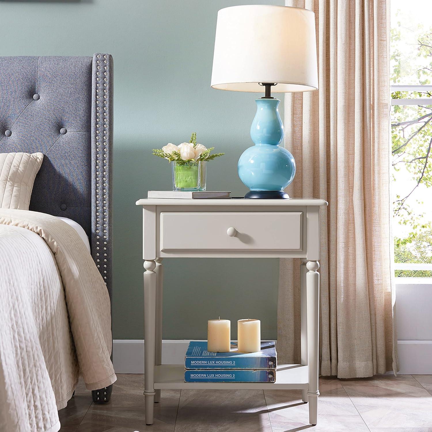 image:imageLeick Home 214445 Coastal Nightstand One Drawer Side Table with USBC Fast Charging Station ACUSB Charger and Shelf 2Pack Swan BlackGreige