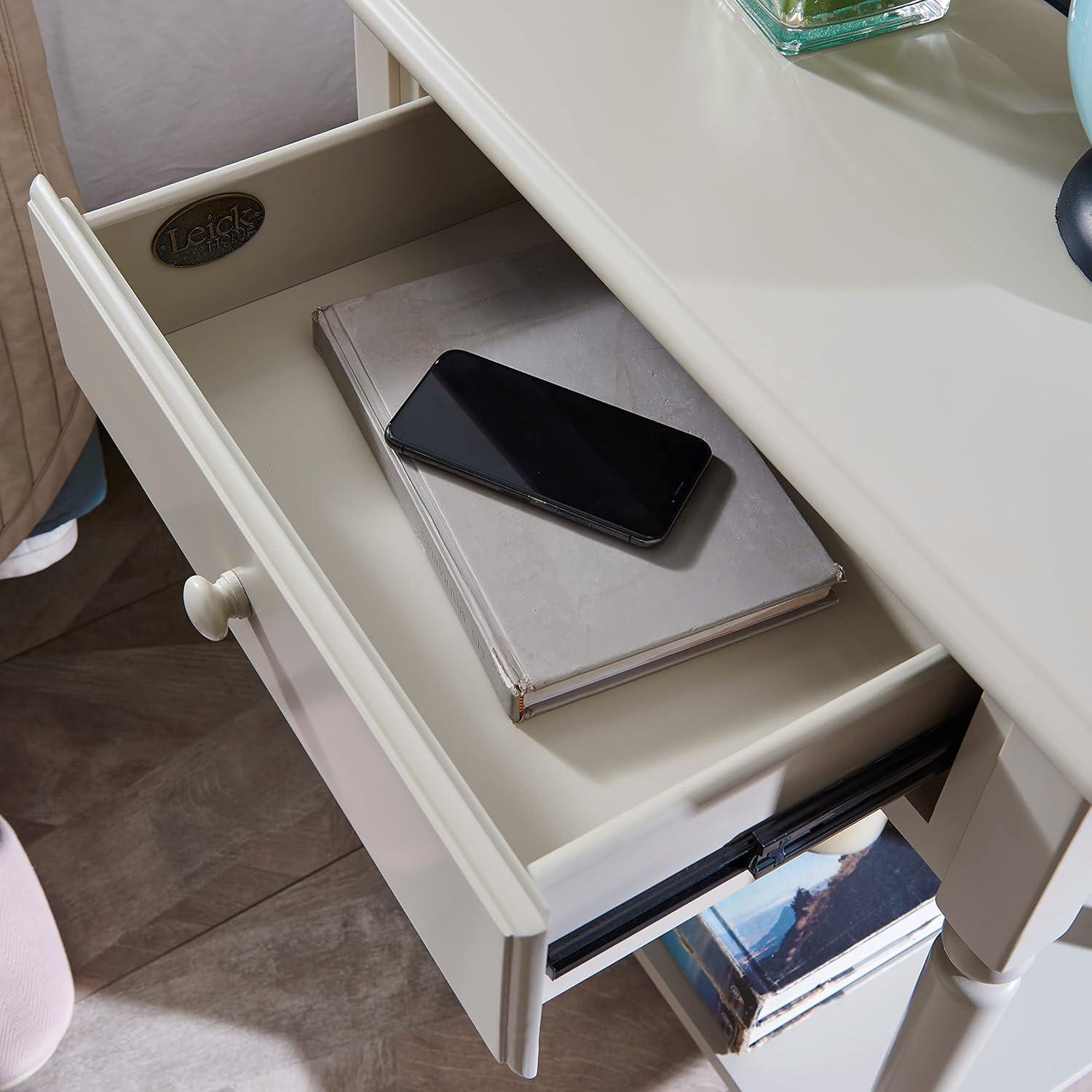 image:imageLeick Home 214445 Coastal Nightstand One Drawer Side Table with USBC Fast Charging Station ACUSB Charger and Shelf 2Pack Swan BlackGreige