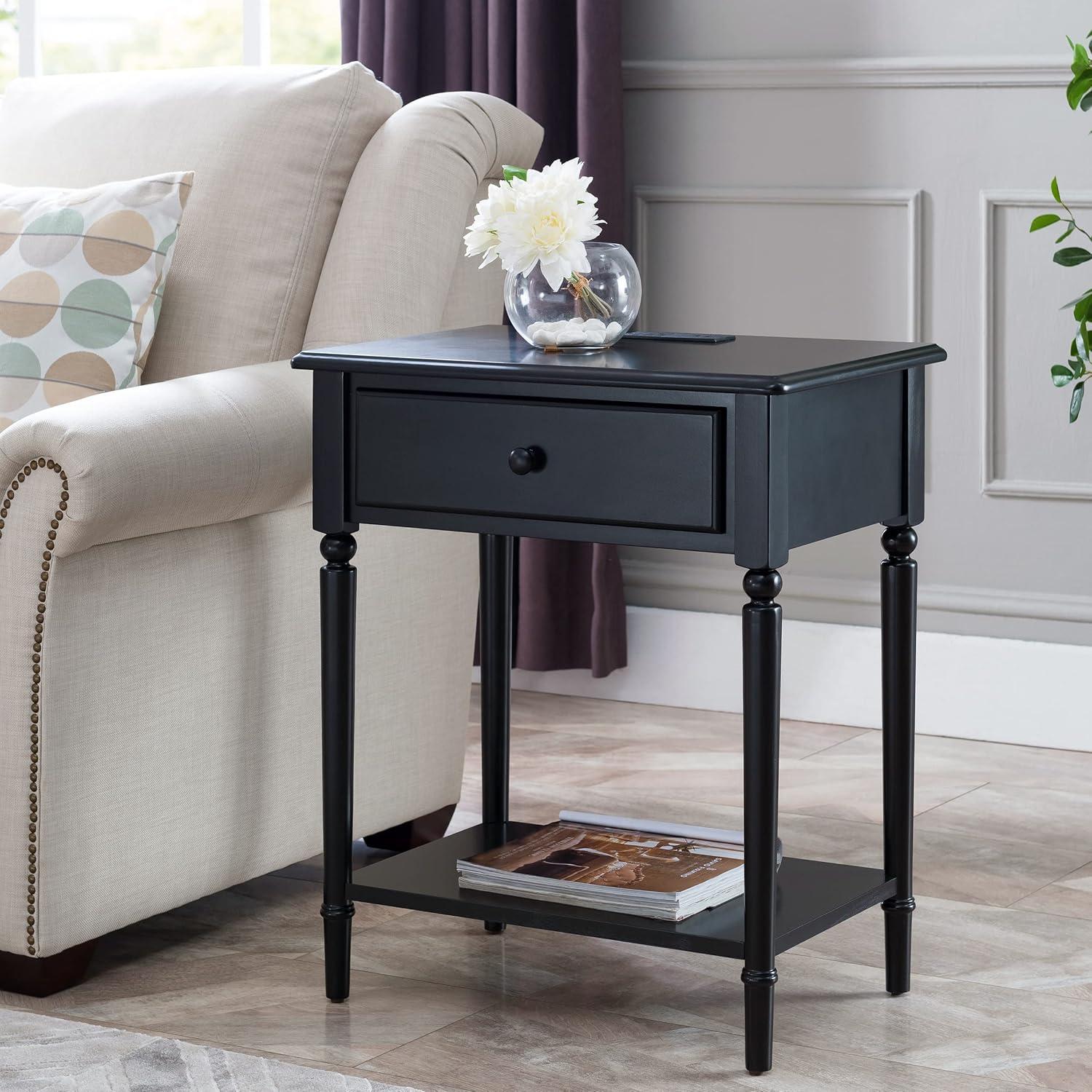 image:imageLeick Home 214445 Coastal Nightstand One Drawer Side Table with USBC Fast Charging Station ACUSB Charger and Shelf 2Pack Swan BlackSwan Black