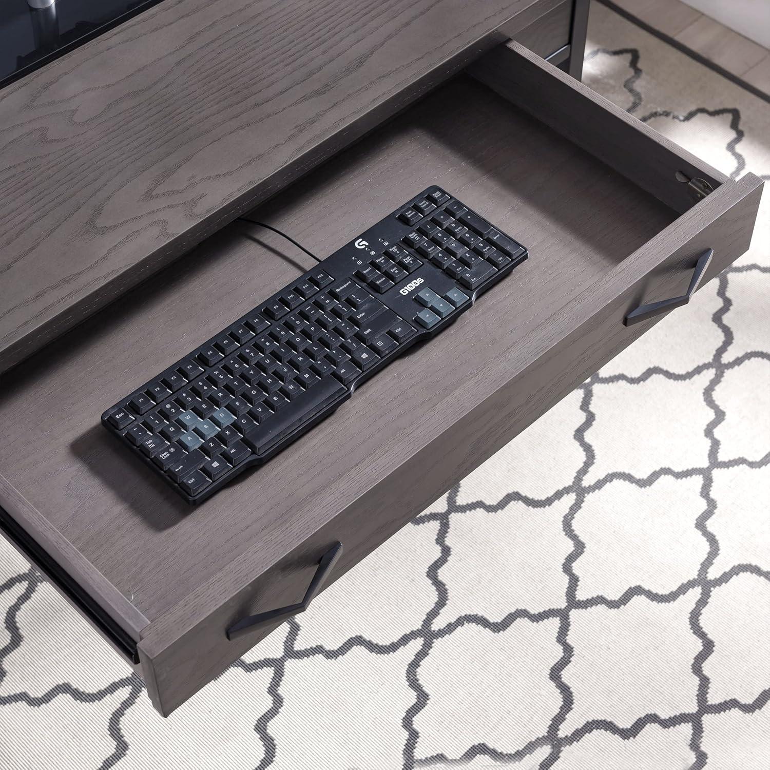 image:imageLeick Home 23400 Chisel amp Forge Writing Computer Desk with Drop Front Keyboard Drawer Smoke Gray and Matte BlackModern