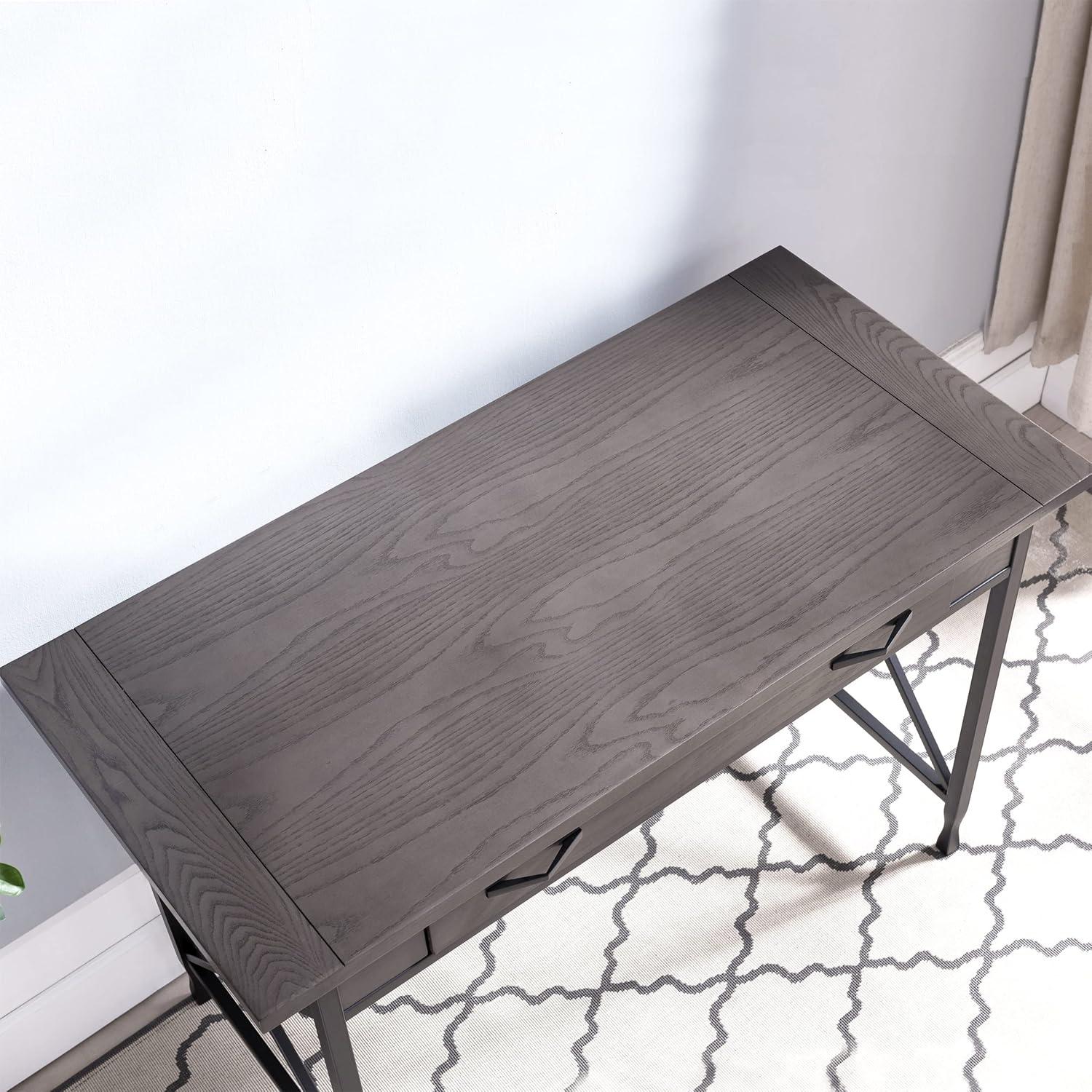 image:imageLeick Home 23400 Chisel amp Forge Writing Computer Desk with Drop Front Keyboard Drawer Smoke Gray and Matte BlackModern