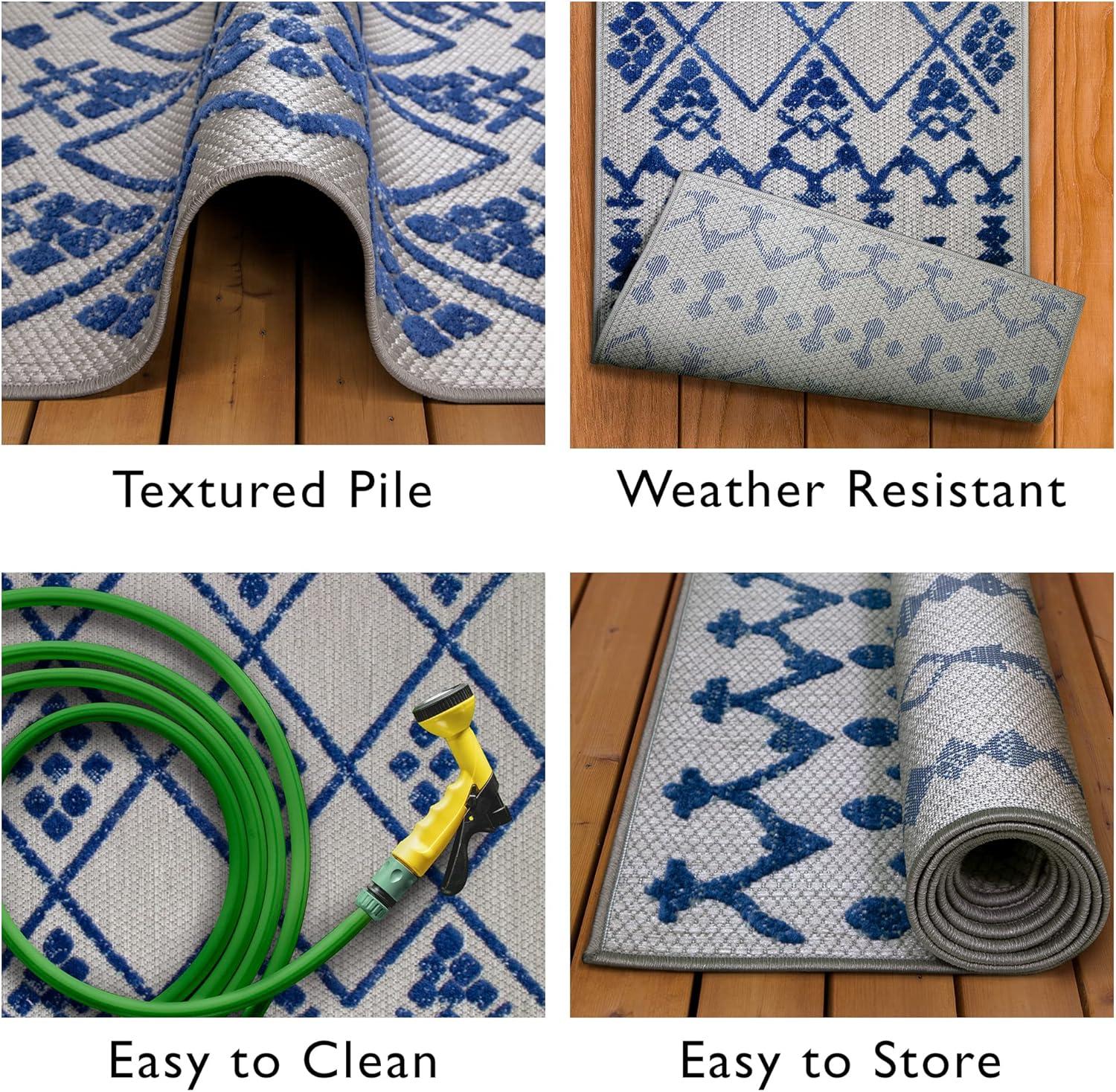 image:imageLeick Home 594929 Cusp Runner Gray with Blue Moroccan Pattern Indoor Outdoor Area Rug Runner 2x8