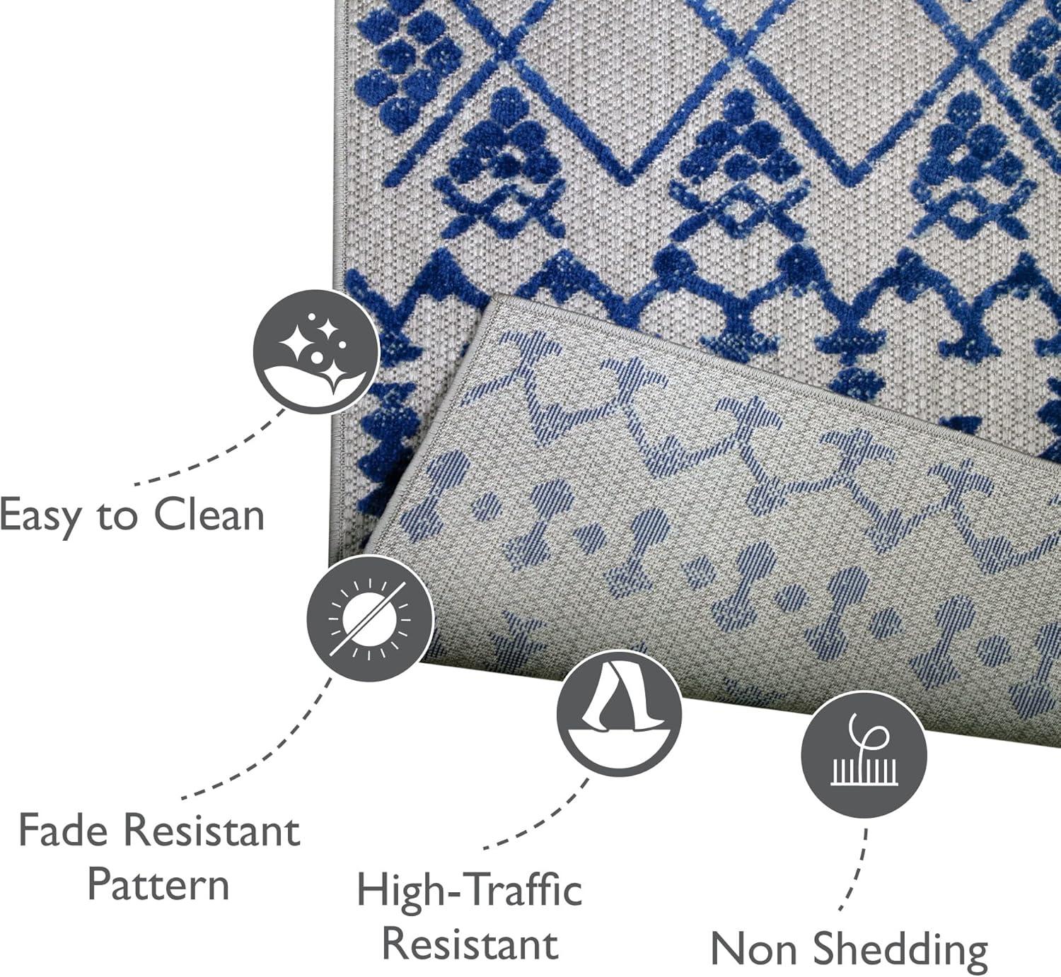 image:imageLeick Home 594929 Cusp Runner Gray with Blue Moroccan Pattern Indoor Outdoor Area Rug Runner 2x8