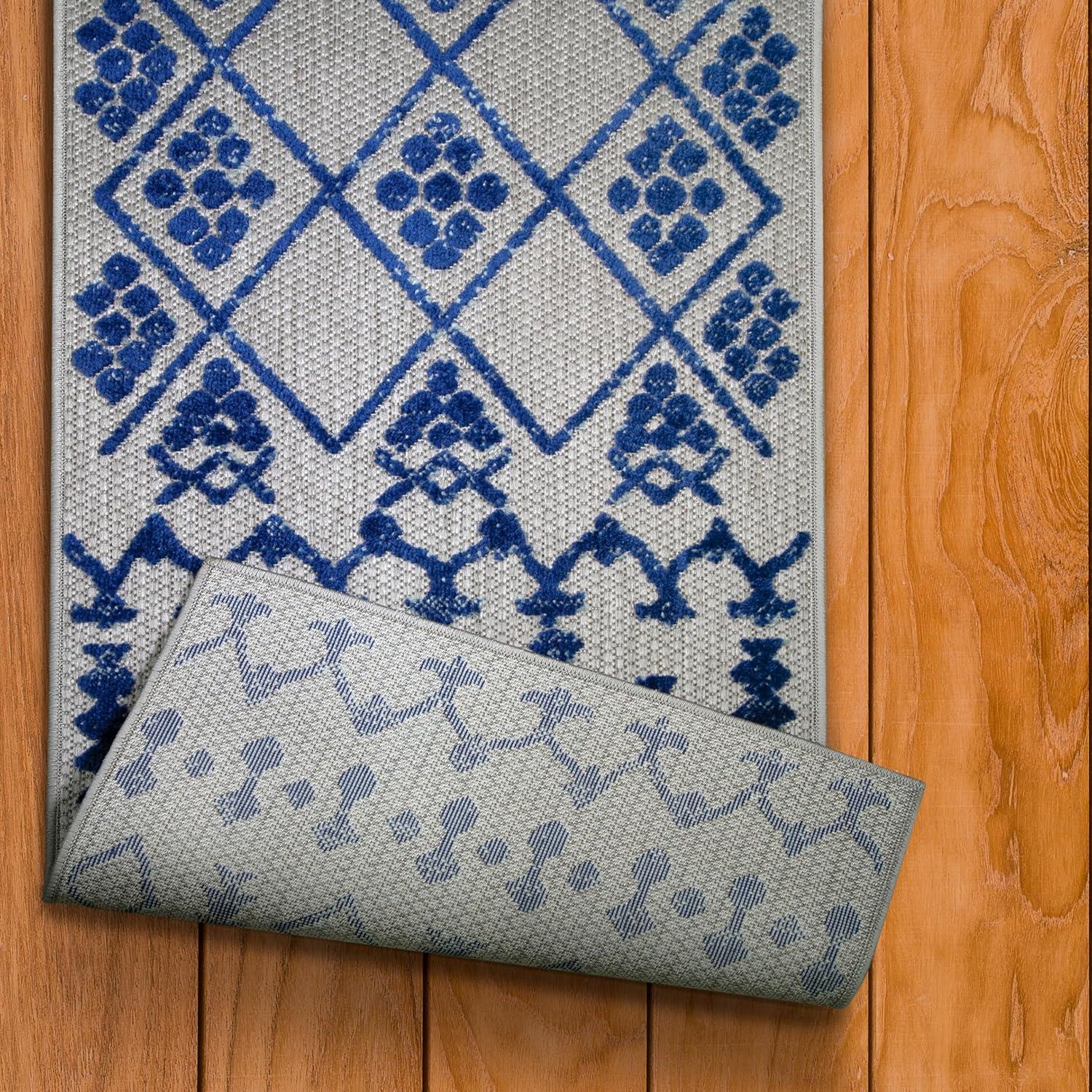 image:imageLeick Home 594929 Cusp Runner Gray with Blue Moroccan Pattern Indoor Outdoor Area Rug Runner 2x8