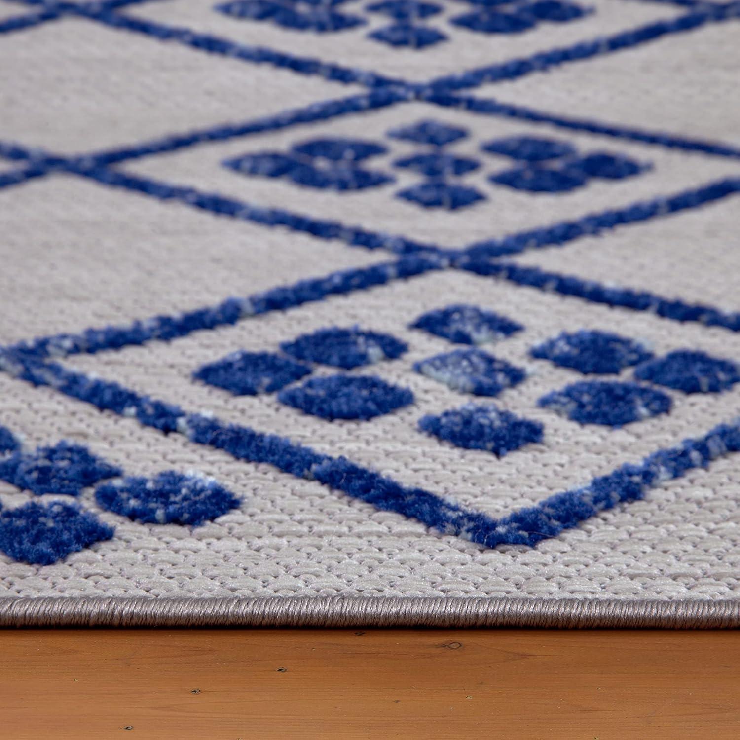 image:imageLeick Home 594978 Cusp Gray with Blue Moroccan Pattern Indoor Outdoor Area Rug Round 53