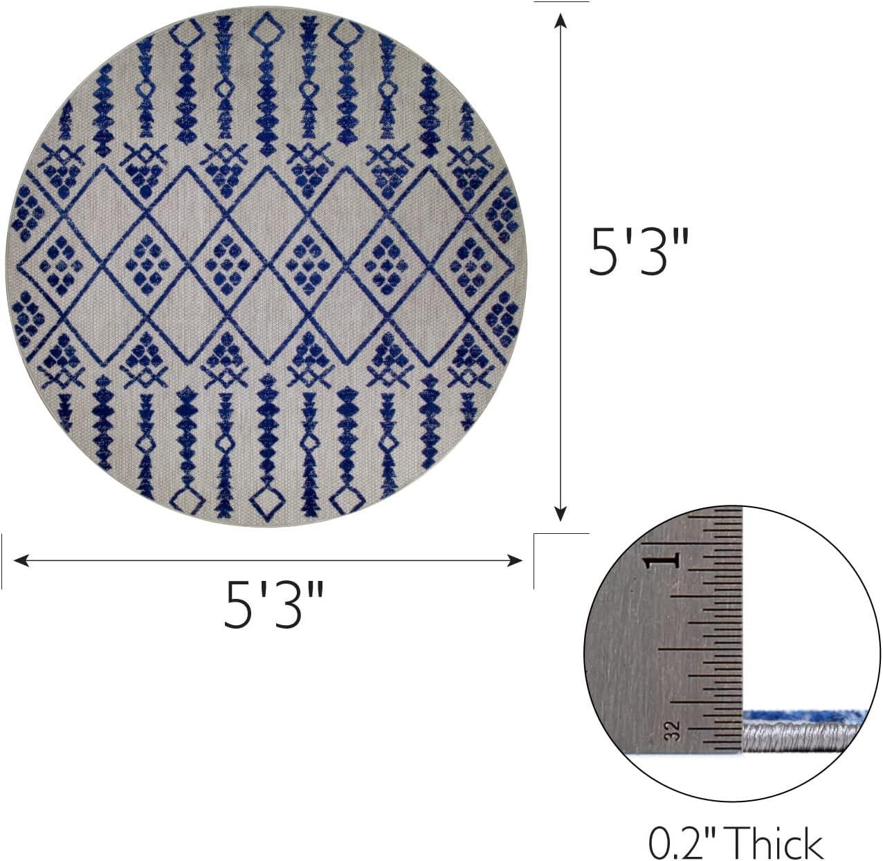 image:imageLeick Home 594978 Cusp Gray with Blue Moroccan Pattern Indoor Outdoor Area Rug Round 53