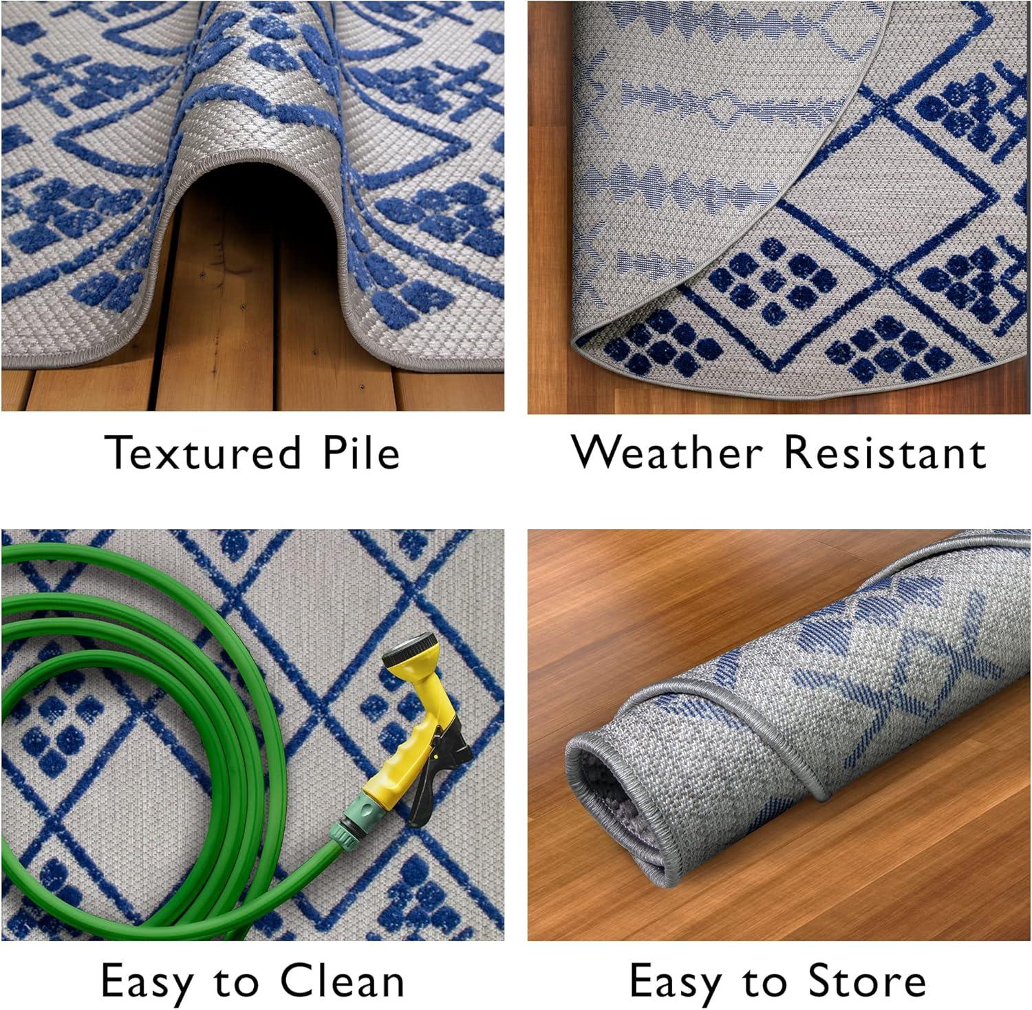 image:imageLeick Home 594978 Cusp Gray with Blue Moroccan Pattern Indoor Outdoor Area Rug Round 53