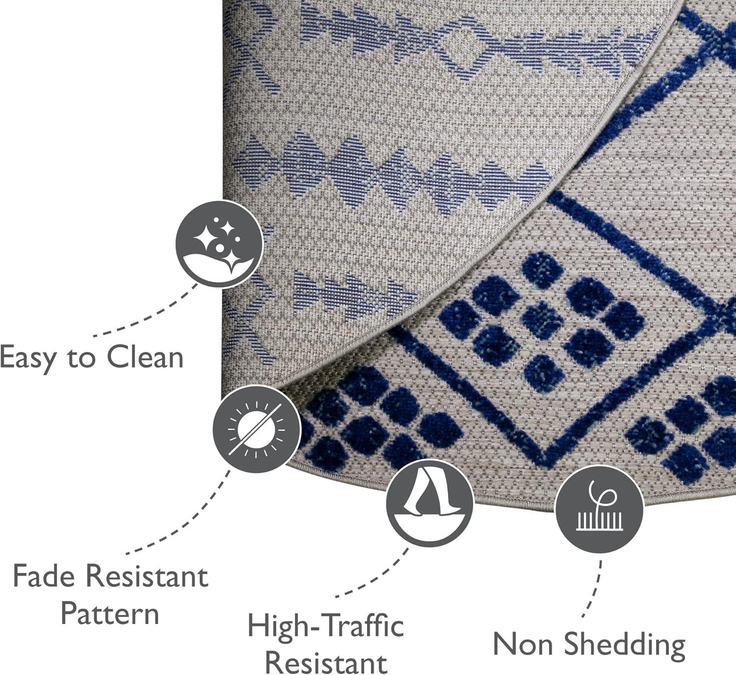image:imageLeick Home 594978 Cusp Gray with Blue Moroccan Pattern Indoor Outdoor Area Rug Round 53