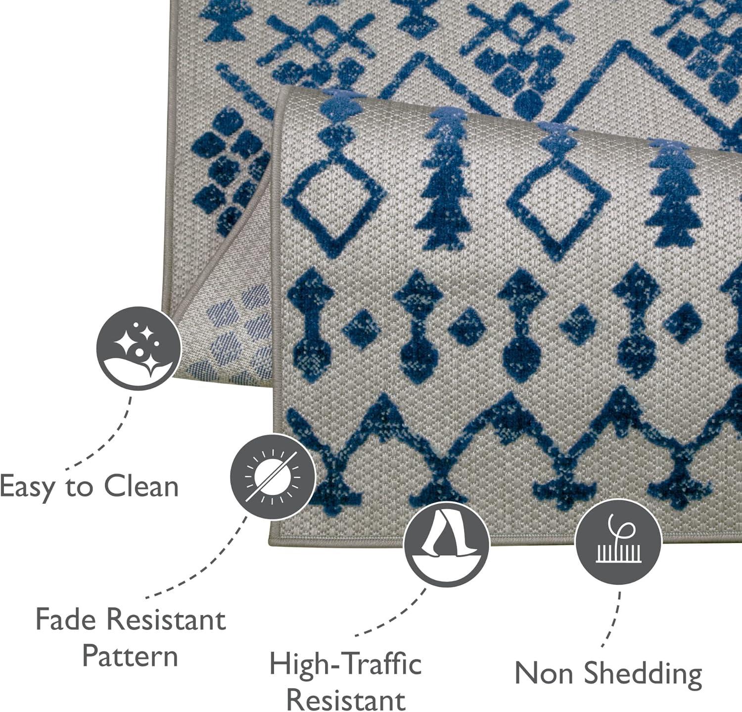 image:imageLeick Home 594986 Cusp Gray with Blue Moroccan Pattern Indoor Outdoor Area Rug Rectangle 67x96