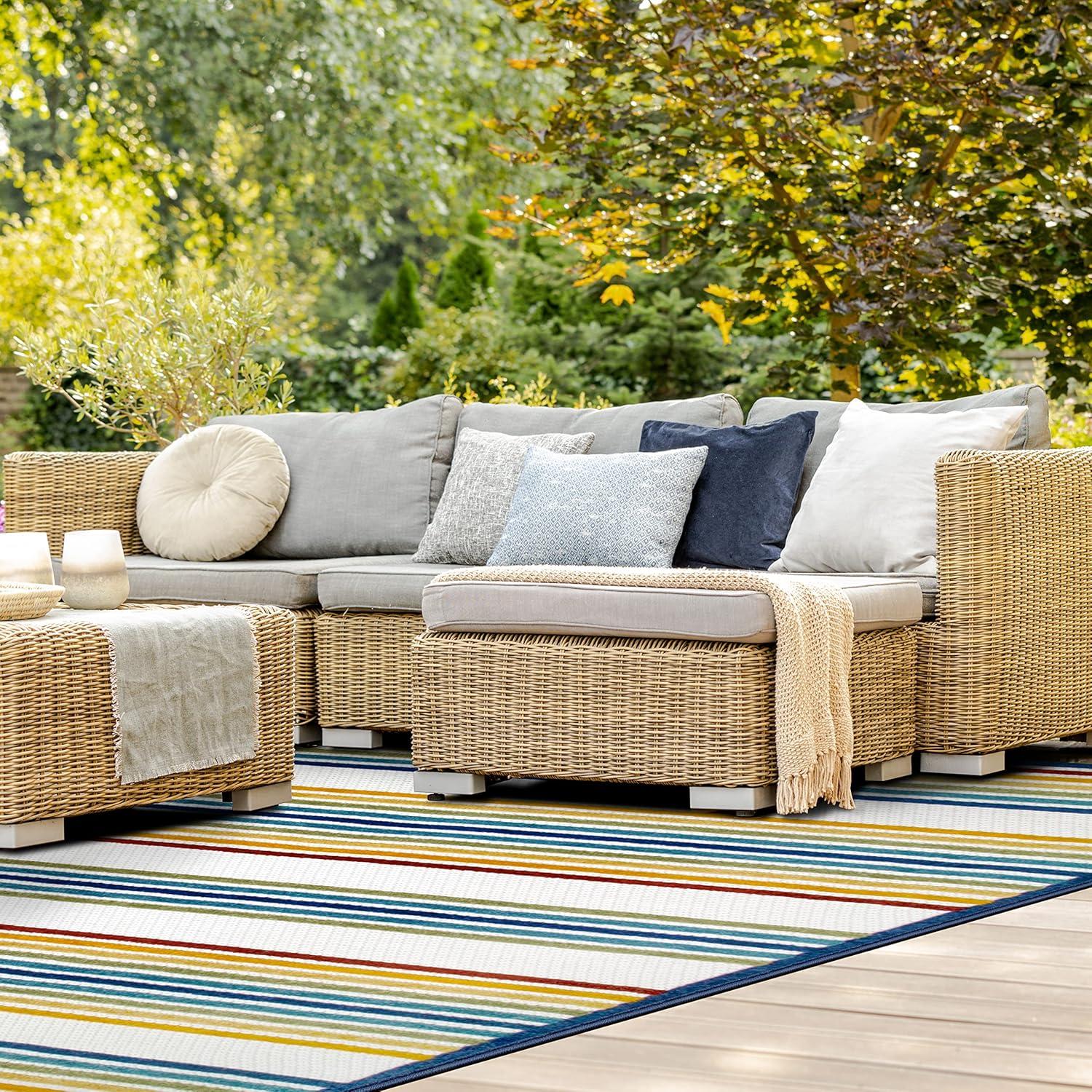 image:imageLeick Home 595017 Blithe Colorful Line Indoor Outdoor Area Rug Rectangle 3x5