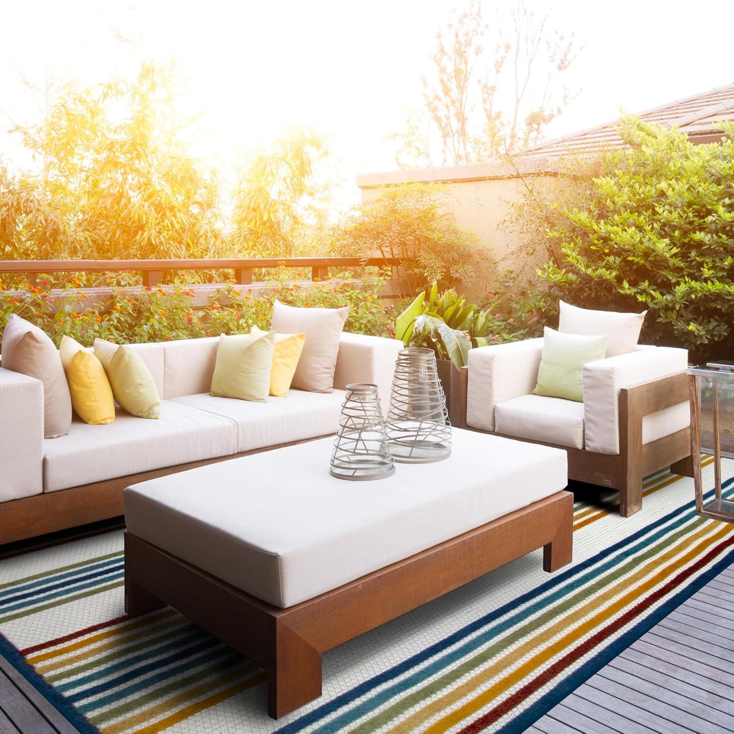 image:imageLeick Home 595132 Blithe Colorful Line Indoor Outdoor Area Rug Rectangle 67x96