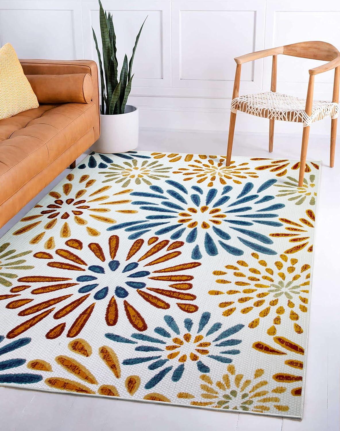 image:imageLeick Home 595397 Beam Flower Indoor Outdoor Area Rug Rectangle 4x6