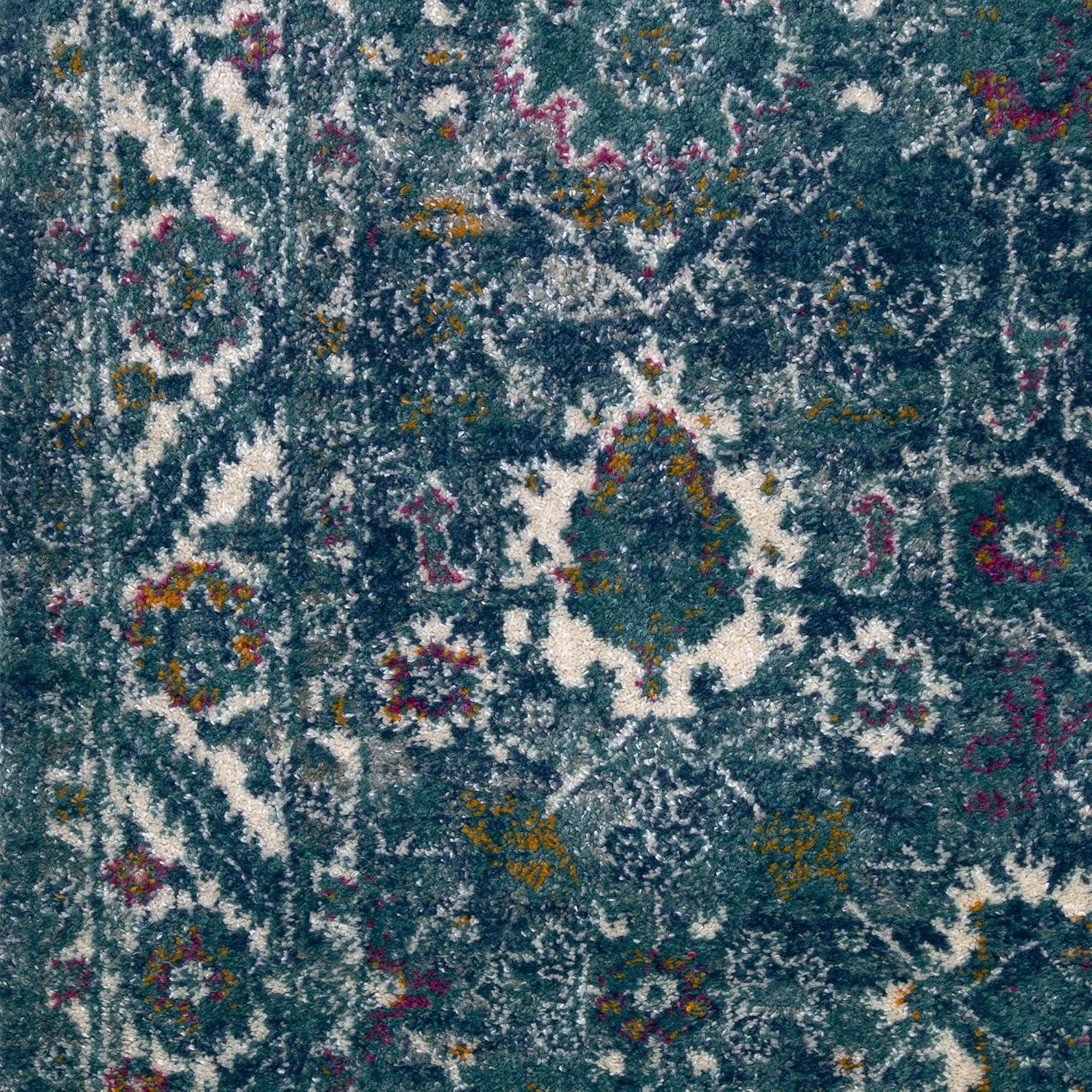 image:imageLeick Home 596320 Laraline Vintage Turkish Medallion Collage Faded Turquoise Living Room Bedroom Area Rug Rectangle 53 x 77