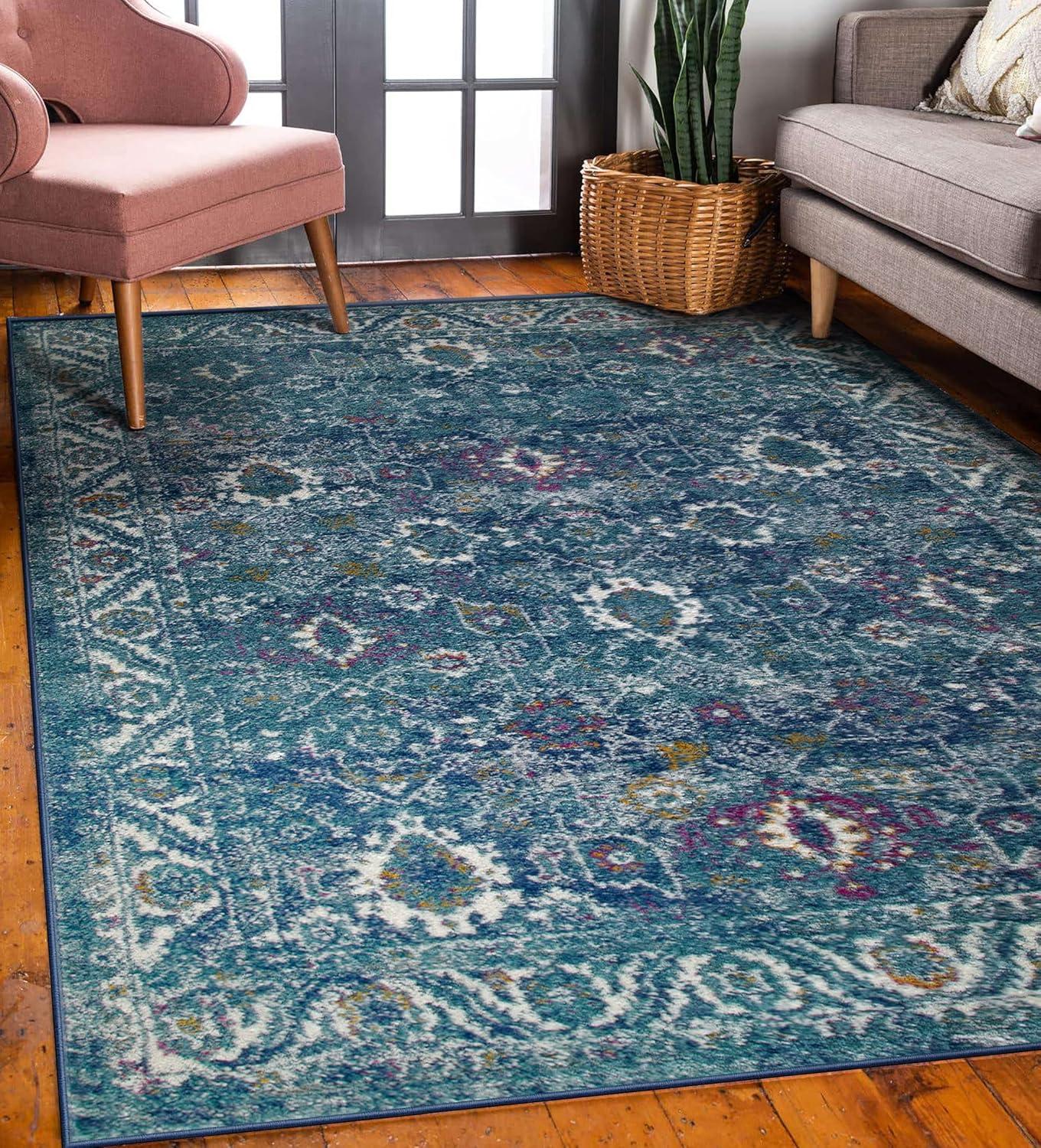 image:imageLeick Home 596338 Laraline Vintage Turkish Medallion Collage Faded Turquoise Living Room Bedroom Area Rug Rectangle 67 x 96