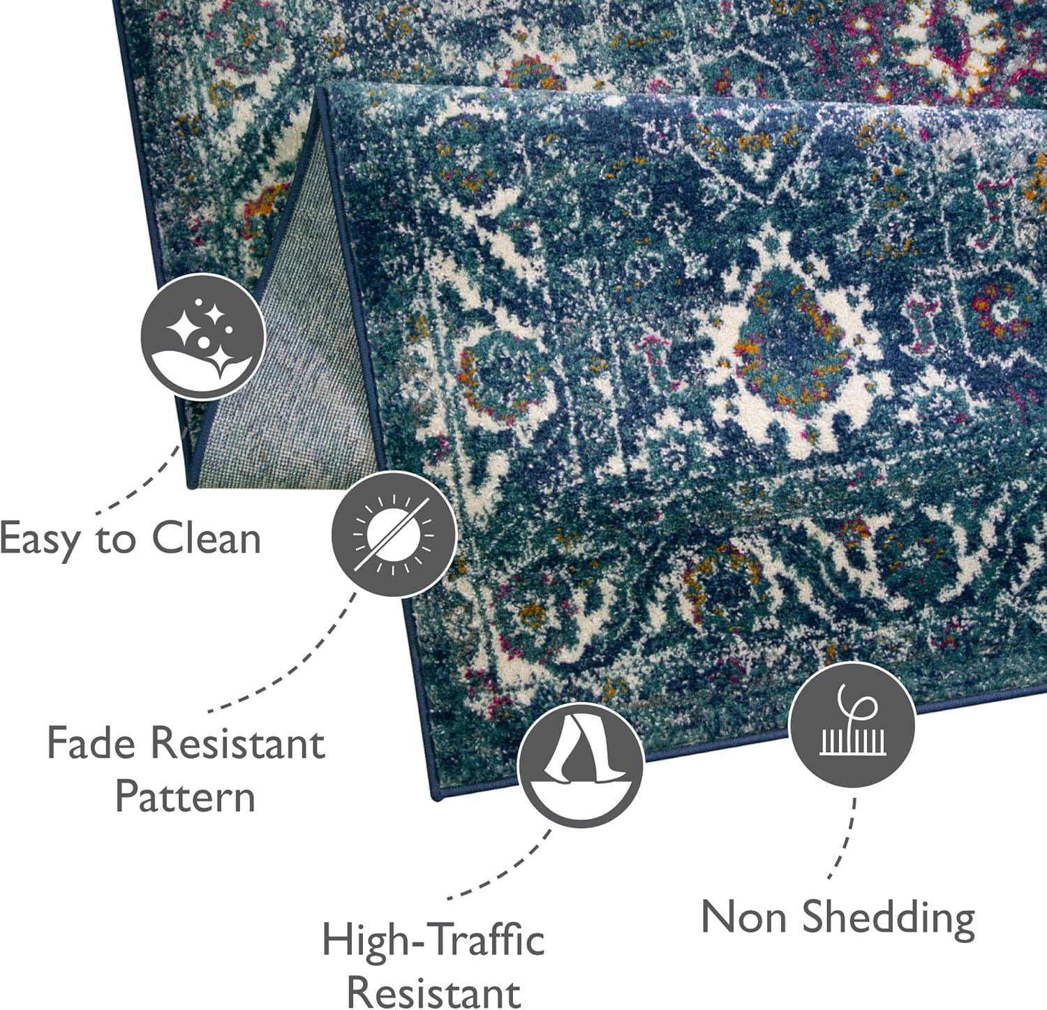 image:imageLeick Home 596338 Laraline Vintage Turkish Medallion Collage Faded Turquoise Living Room Bedroom Area Rug Rectangle 67 x 96