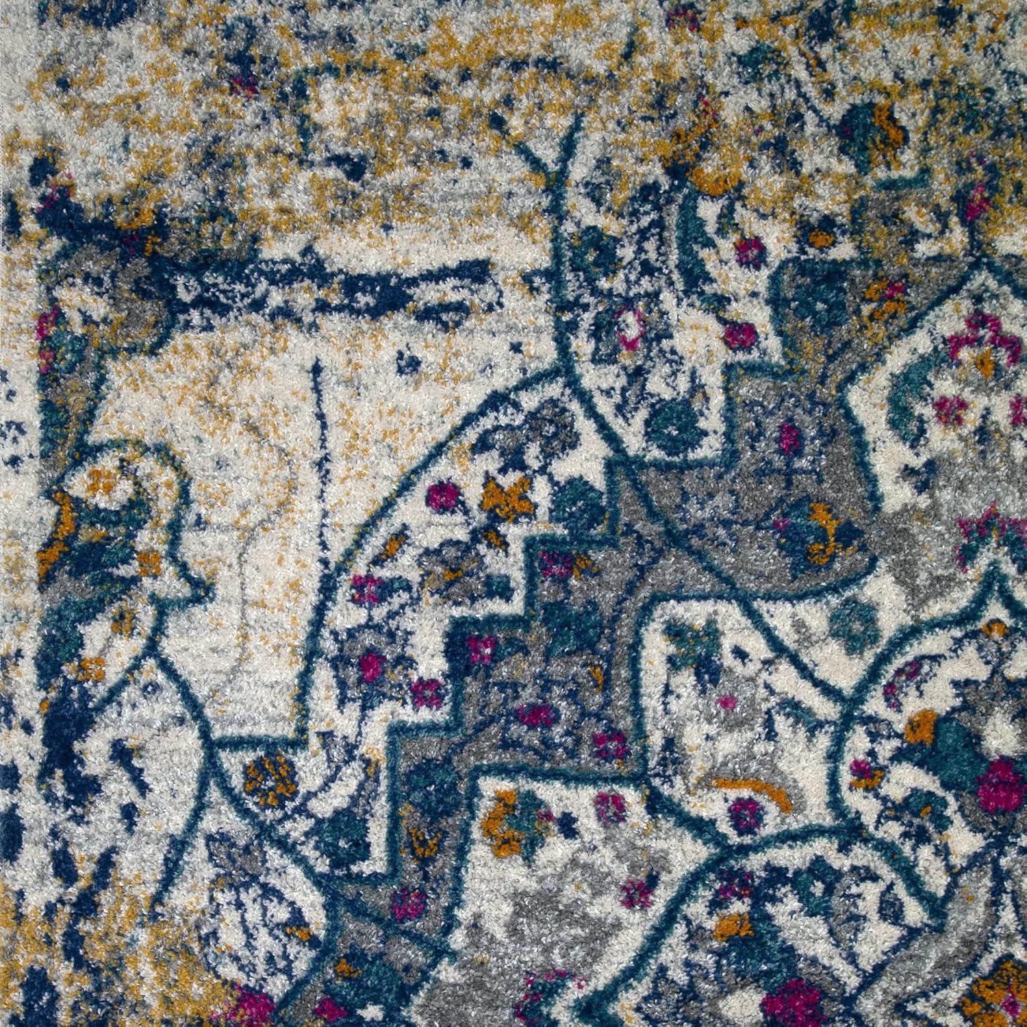 image:imageLeick Home 596486 Vienne Vintage Faded Turkish Medallion Ivory and Navy Living Room Bedroom Area Rug Rectangle 710 x 10