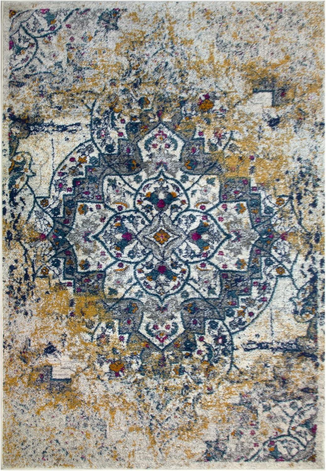 image:imageLeick Home 596486 Vienne Vintage Faded Turkish Medallion Ivory and Navy Living Room Bedroom Area Rug Rectangle 710 x 10