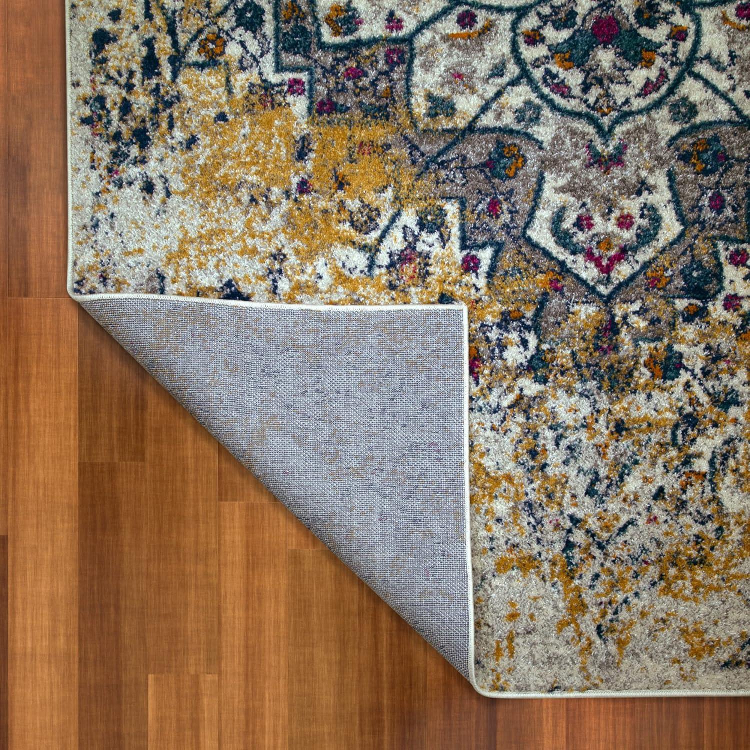 image:imageLeick Home 596486 Vienne Vintage Faded Turkish Medallion Ivory and Navy Living Room Bedroom Area Rug Rectangle 710 x 10