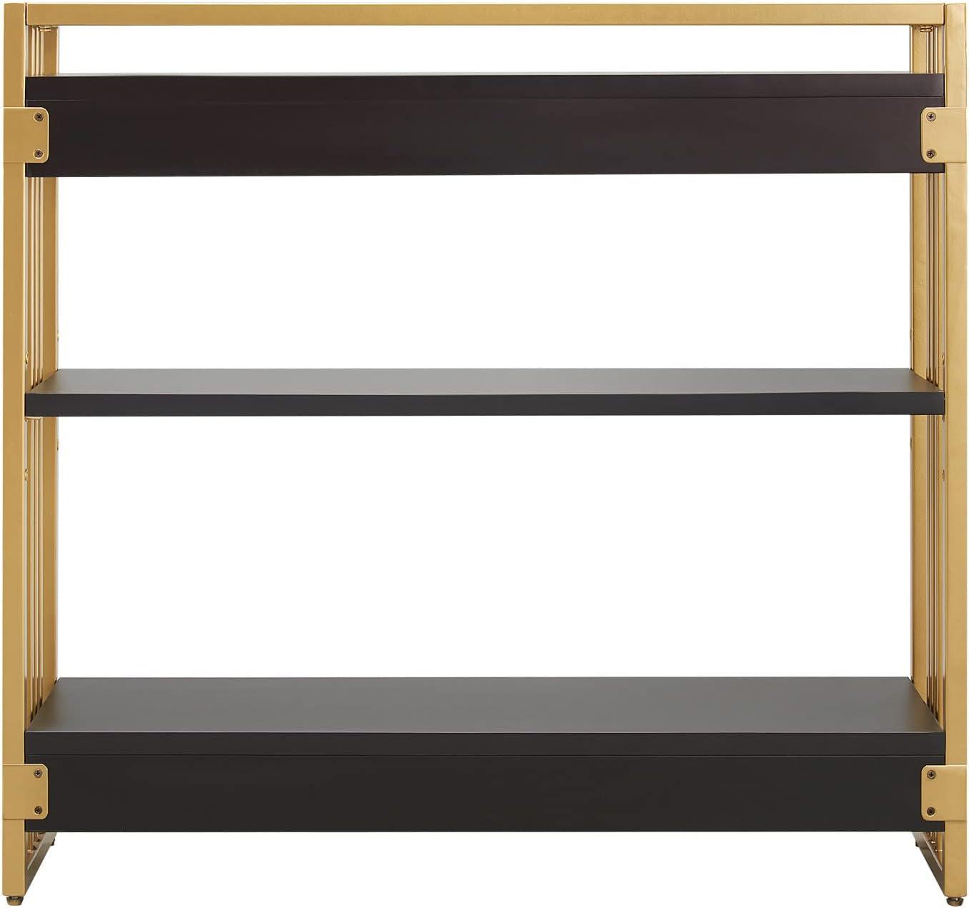 image:imageLeick Home 70008BLKGD Mixed Metal and Wood Slatted Bookshelf BlackGold