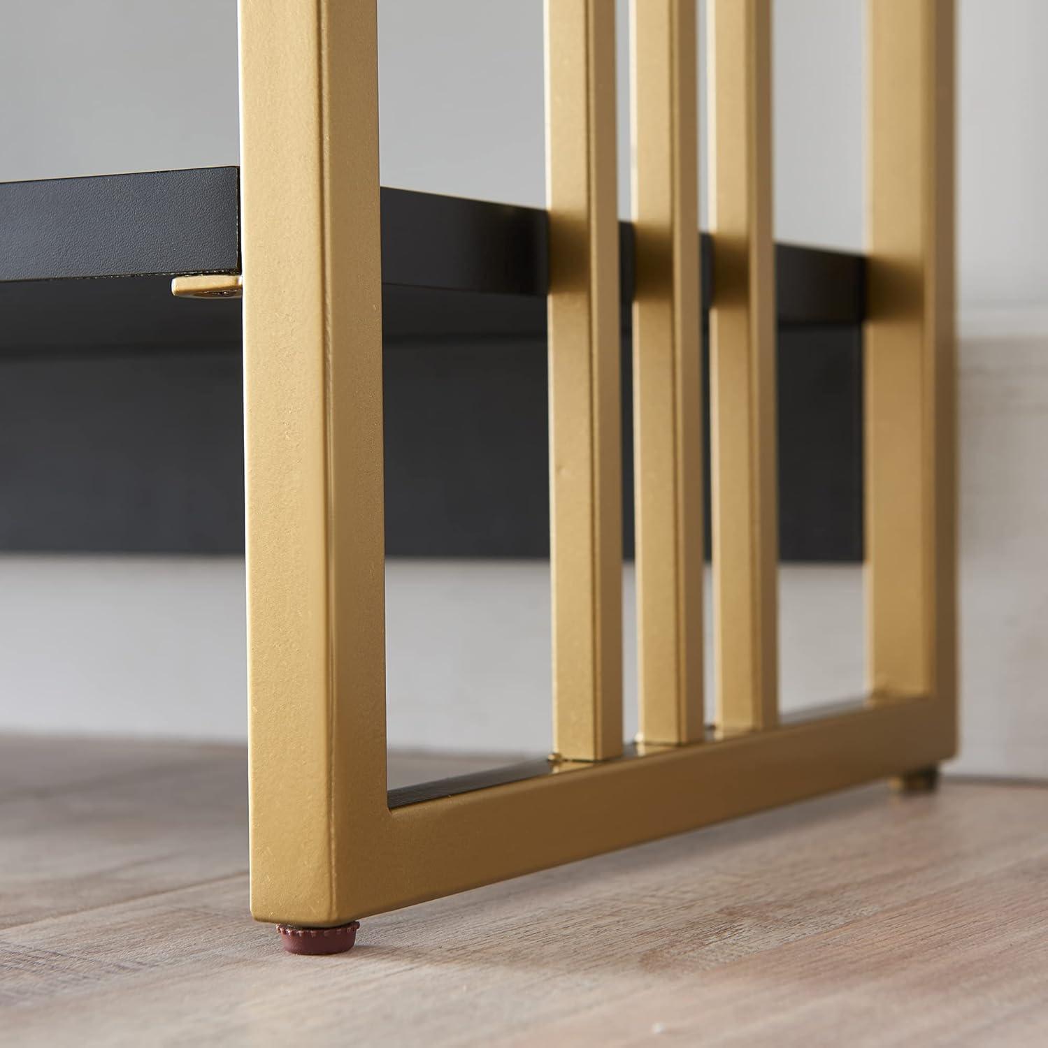 image:imageLeick Home 70008BLKGD Mixed Metal and Wood Slatted Bookshelf BlackGold