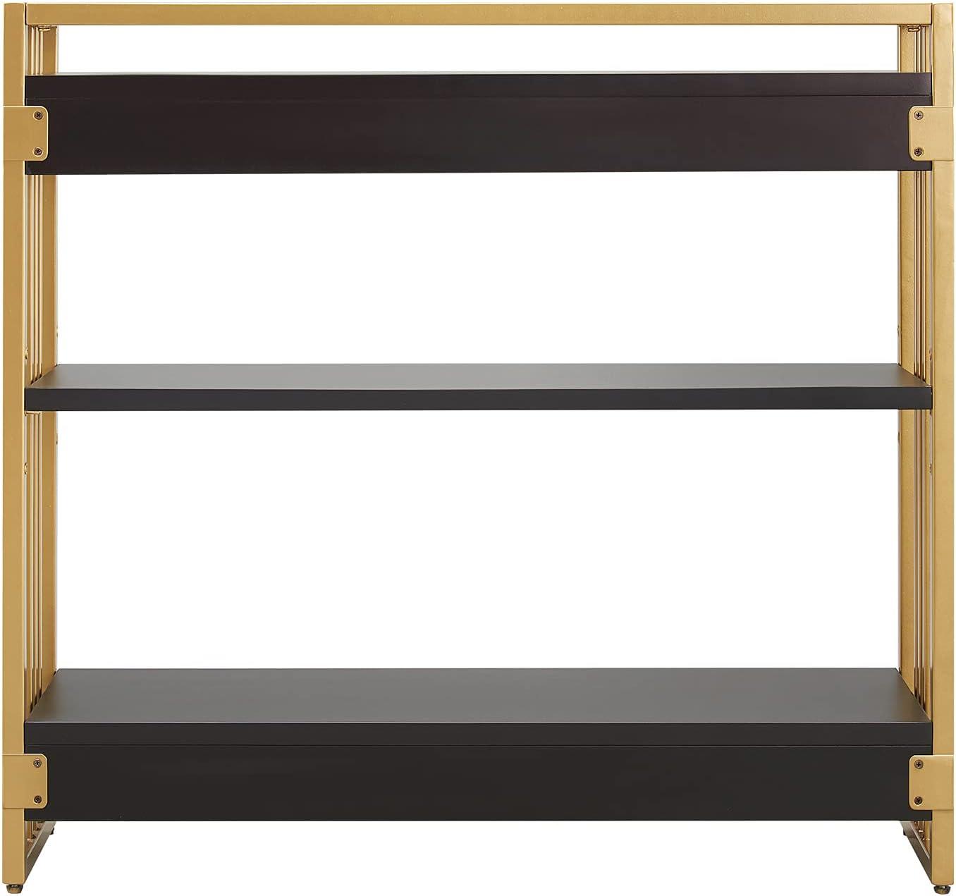 image:imageLeick Home 70008BLKGD Mixed Metal and Wood Slatted Bookshelf BlackGold
