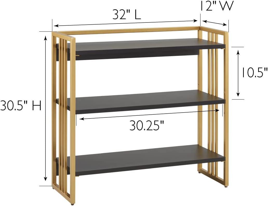 image:imageLeick Home 70008BLKGD Mixed Metal and Wood Slatted Bookshelf BlackGold
