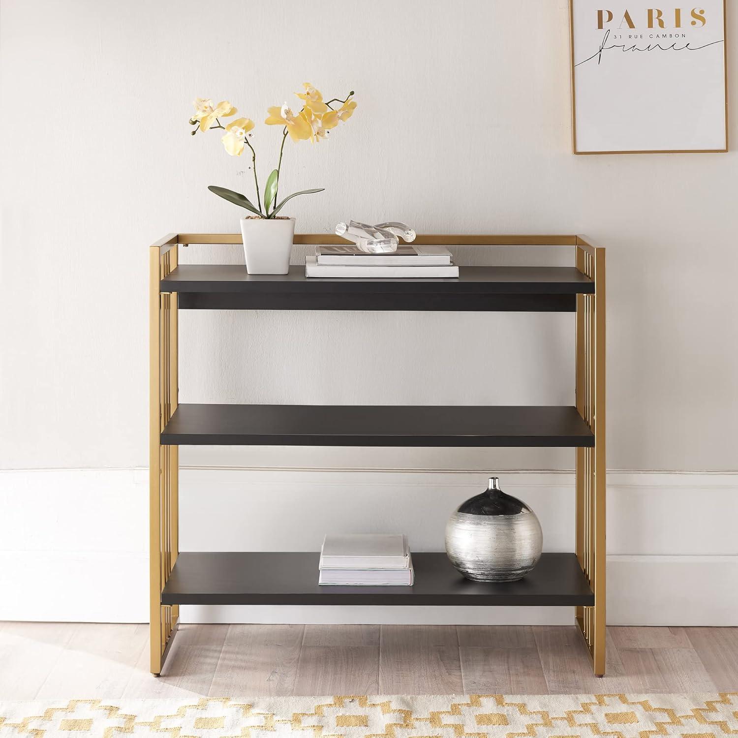 image:imageLeick Home 70008BLKGD Mixed Metal and Wood Slatted Bookshelf BlackGold