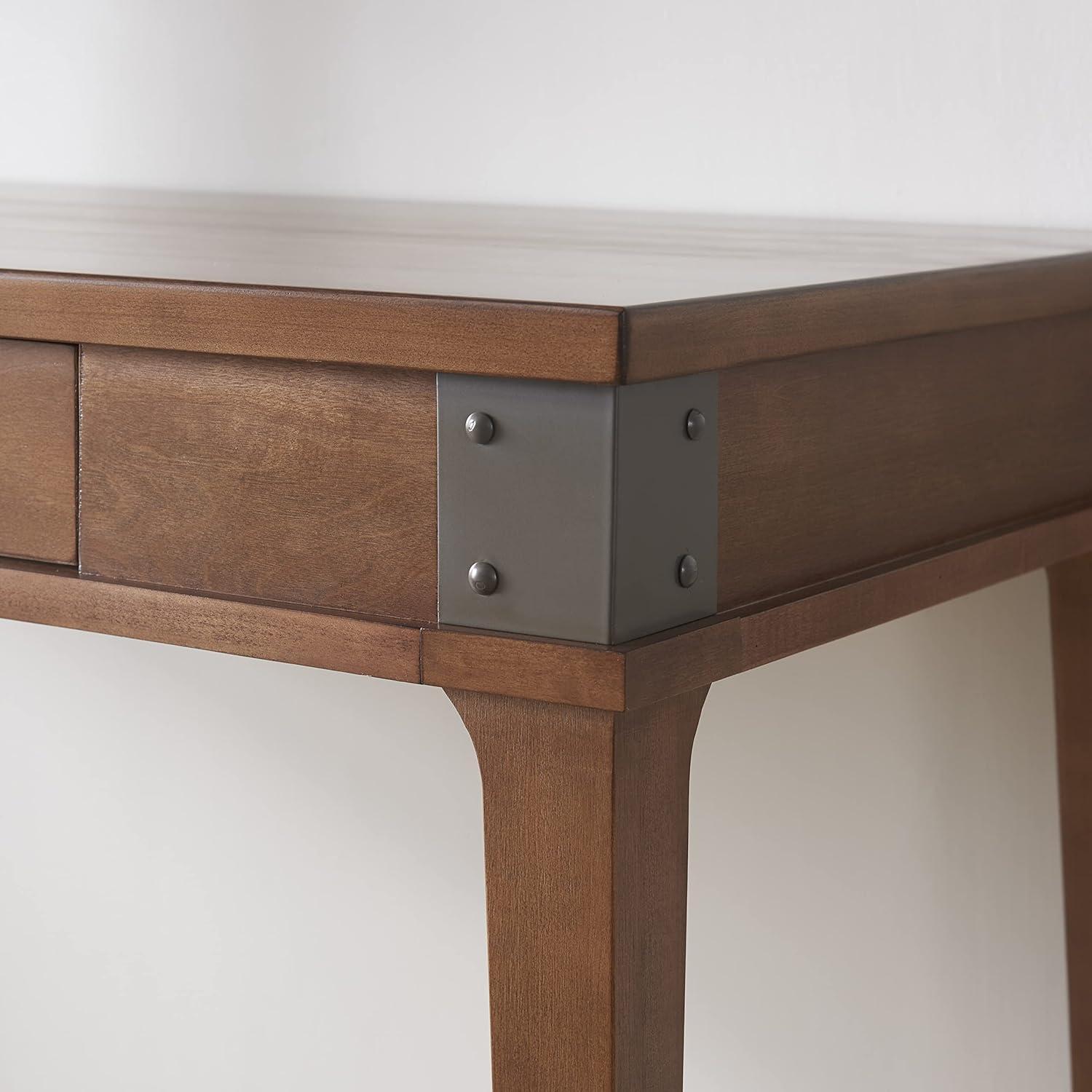 image:imageLeick Home 83430 Corner ComputerWriting Desk with Center Keyboard Drawer and Shelf Black OakAged BarrelGunmetal