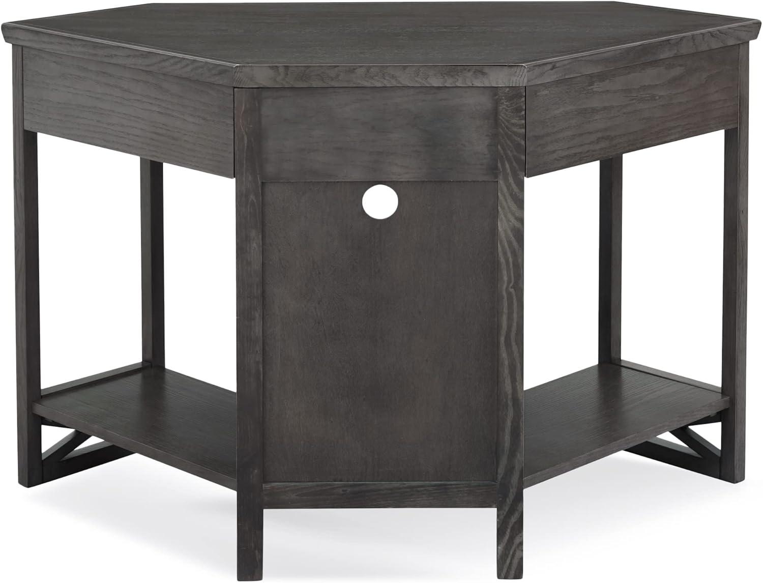 image:imageLeick Home 83430 Corner ComputerWriting Desk with Center Keyboard Drawer and Shelf Black OakSmoke Gray