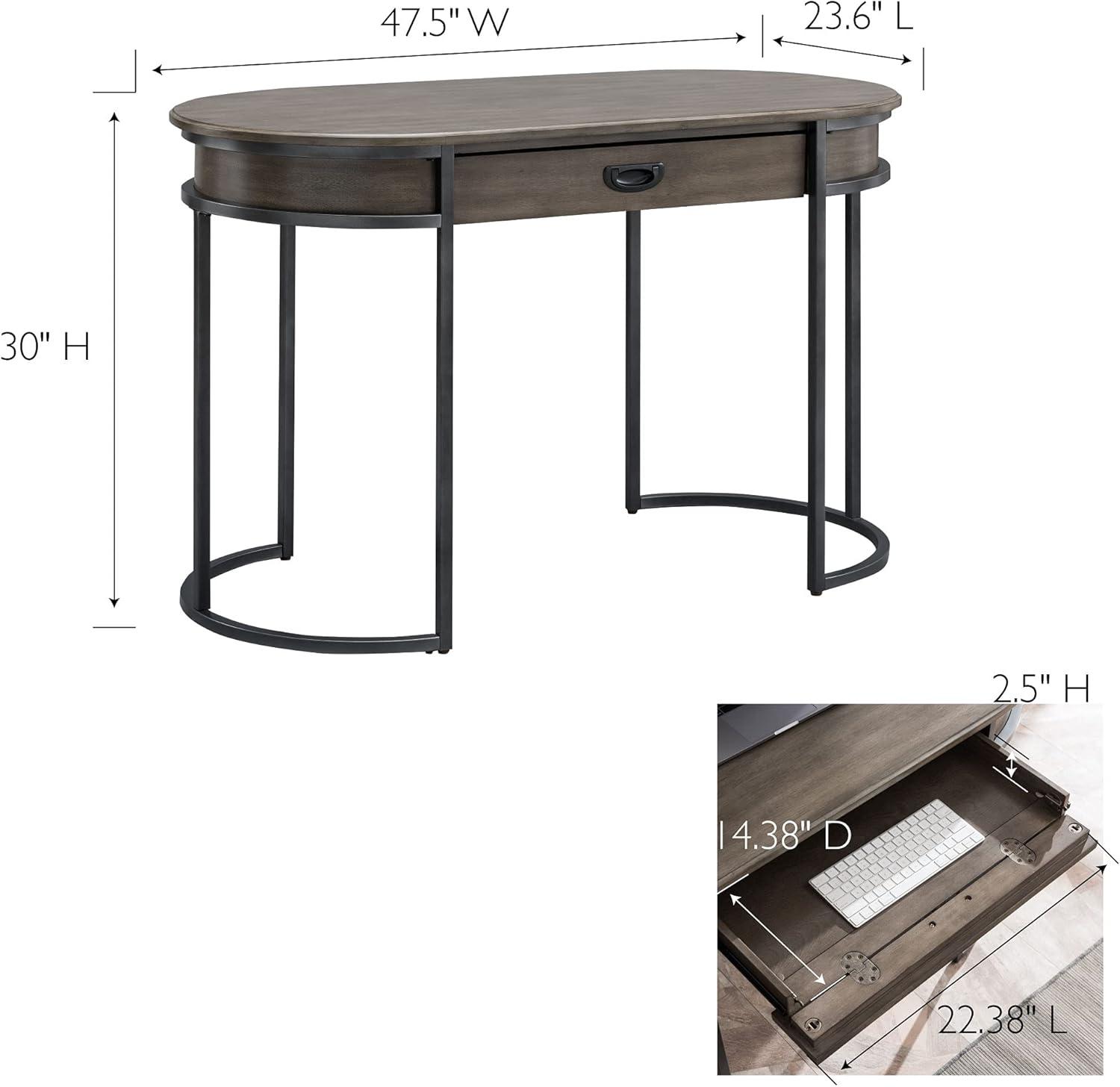 image:imageLeick Home 84405 Oval Metal Leg DeskVanity with Drop Front Keyboard Drawer Smoke Gray and GunmetalSmoke GraywashGunmetal Gray