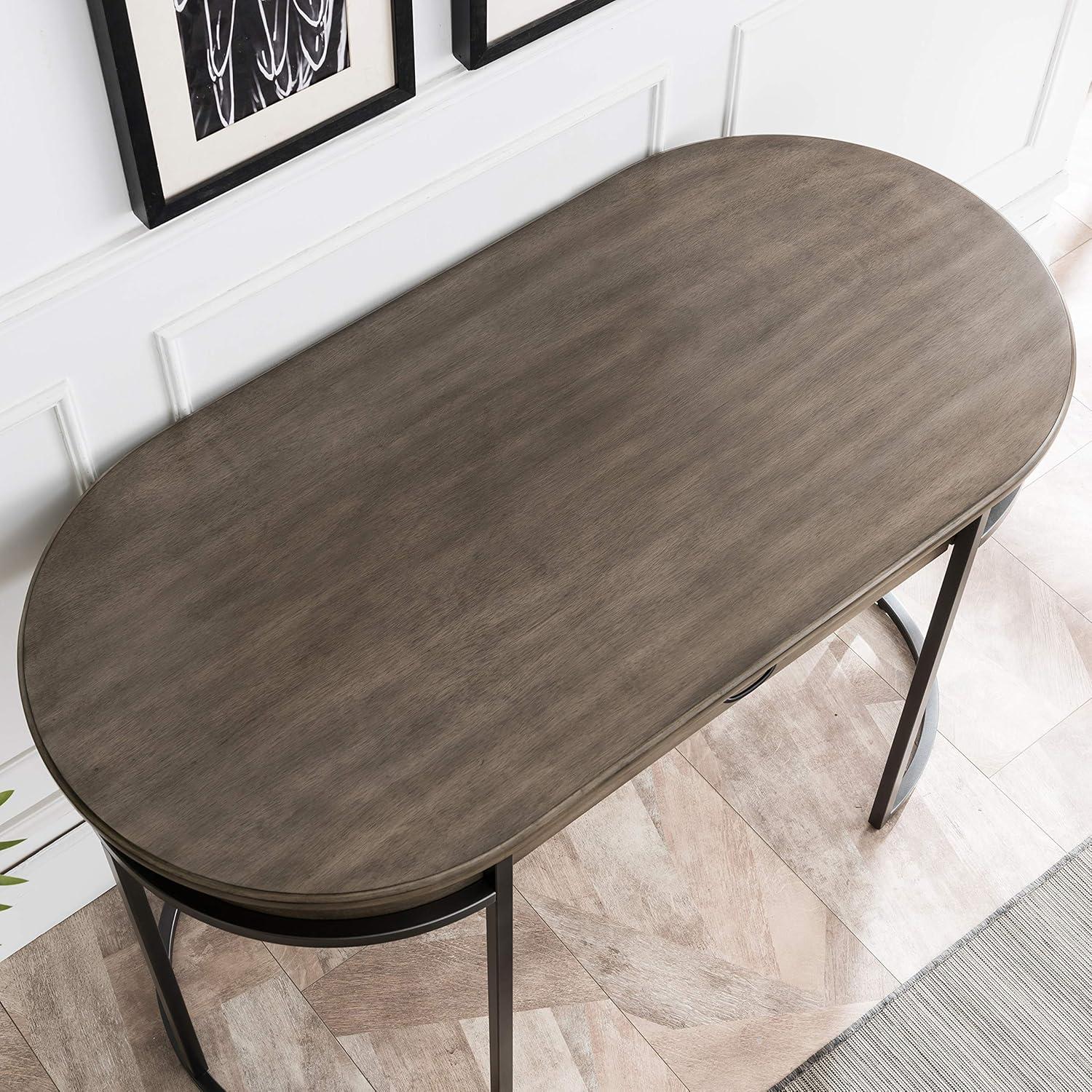 image:imageLeick Home 84405 Oval Metal Leg DeskVanity with Drop Front Keyboard Drawer Smoke Gray and GunmetalSmoke GraywashGunmetal Gray