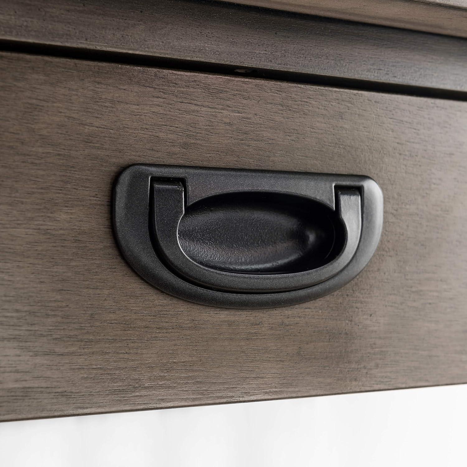 image:imageLeick Home 84405 Oval Metal Leg DeskVanity with Drop Front Keyboard Drawer Smoke Gray and GunmetalSmoke GraywashGunmetal Gray