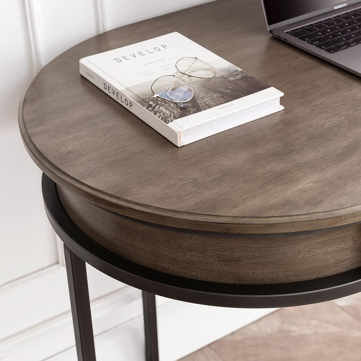 image:imageLeick Home 84405 Oval Metal Leg DeskVanity with Drop Front Keyboard Drawer Smoke Gray and GunmetalSmoke GraywashGunmetal Gray