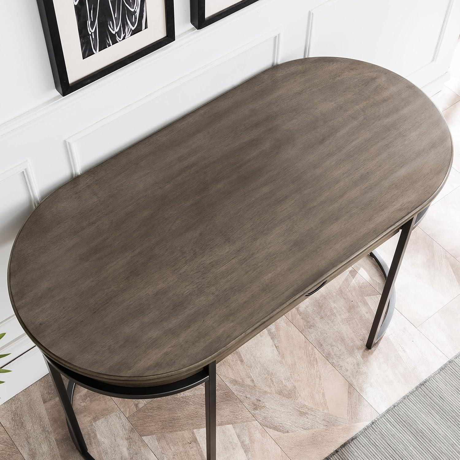 image:imageLeick Home 84405 Oval Metal Leg DeskVanity with Drop Front Keyboard Drawer Smoke Gray and GunmetalSmoke GraywashGunmetal Gray