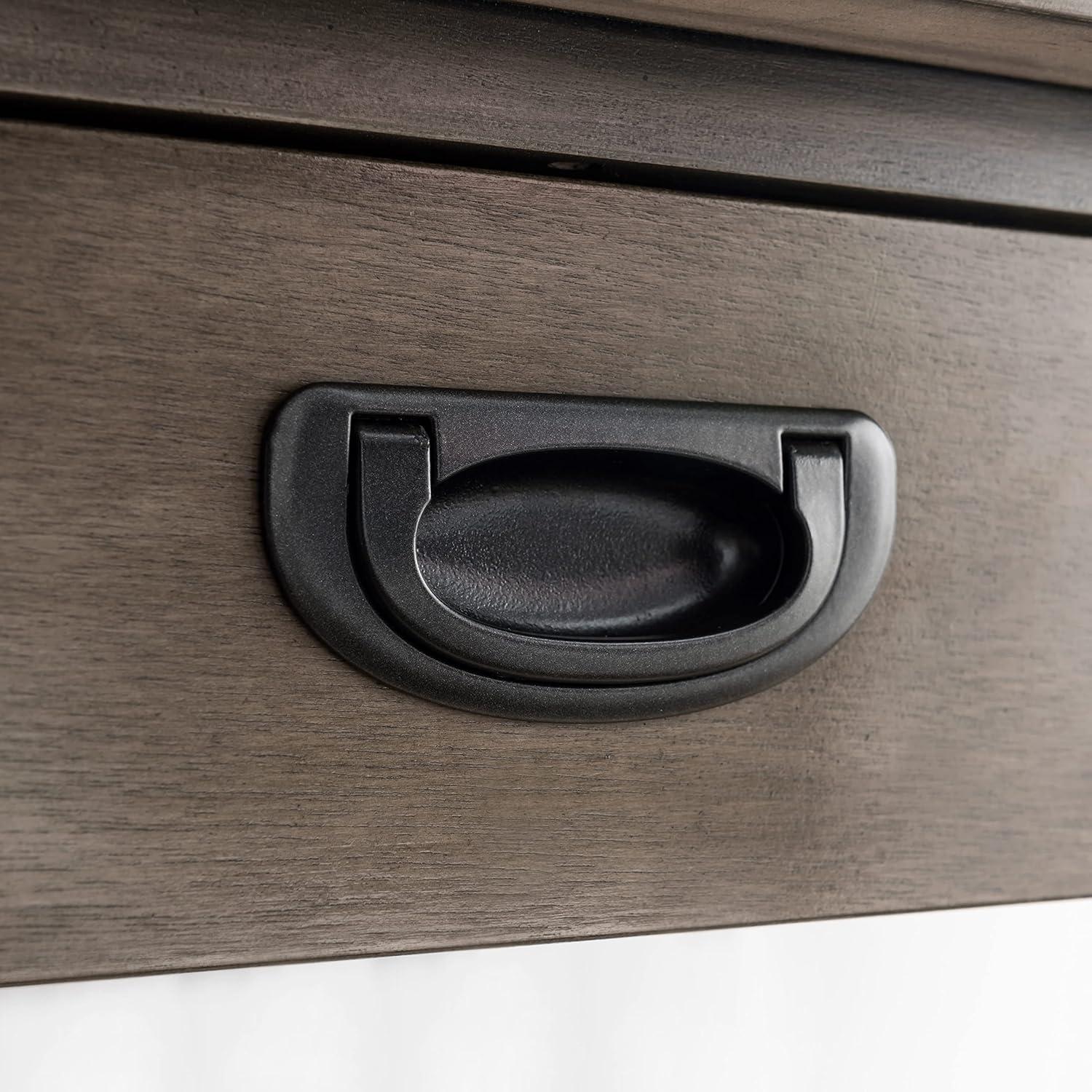 image:imageLeick Home 84405 Oval Metal Leg DeskVanity with Drop Front Keyboard Drawer Smoke Gray and GunmetalSmoke GraywashGunmetal Gray