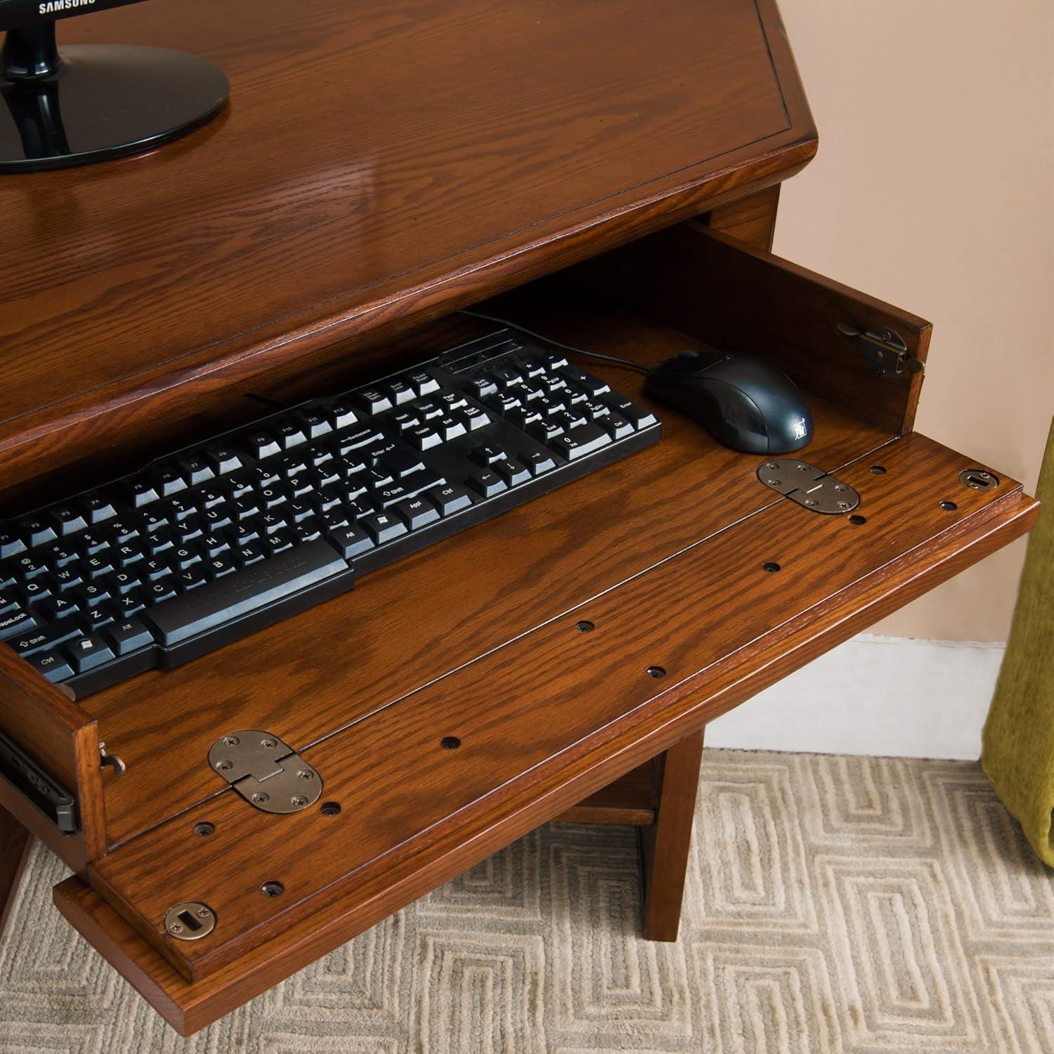 image:imageLeick Home 89430 Rustic Oak and Slate Corner Computer Writing Desk with Drop Front Keyboard Drawer Distressed Rustic Autumn