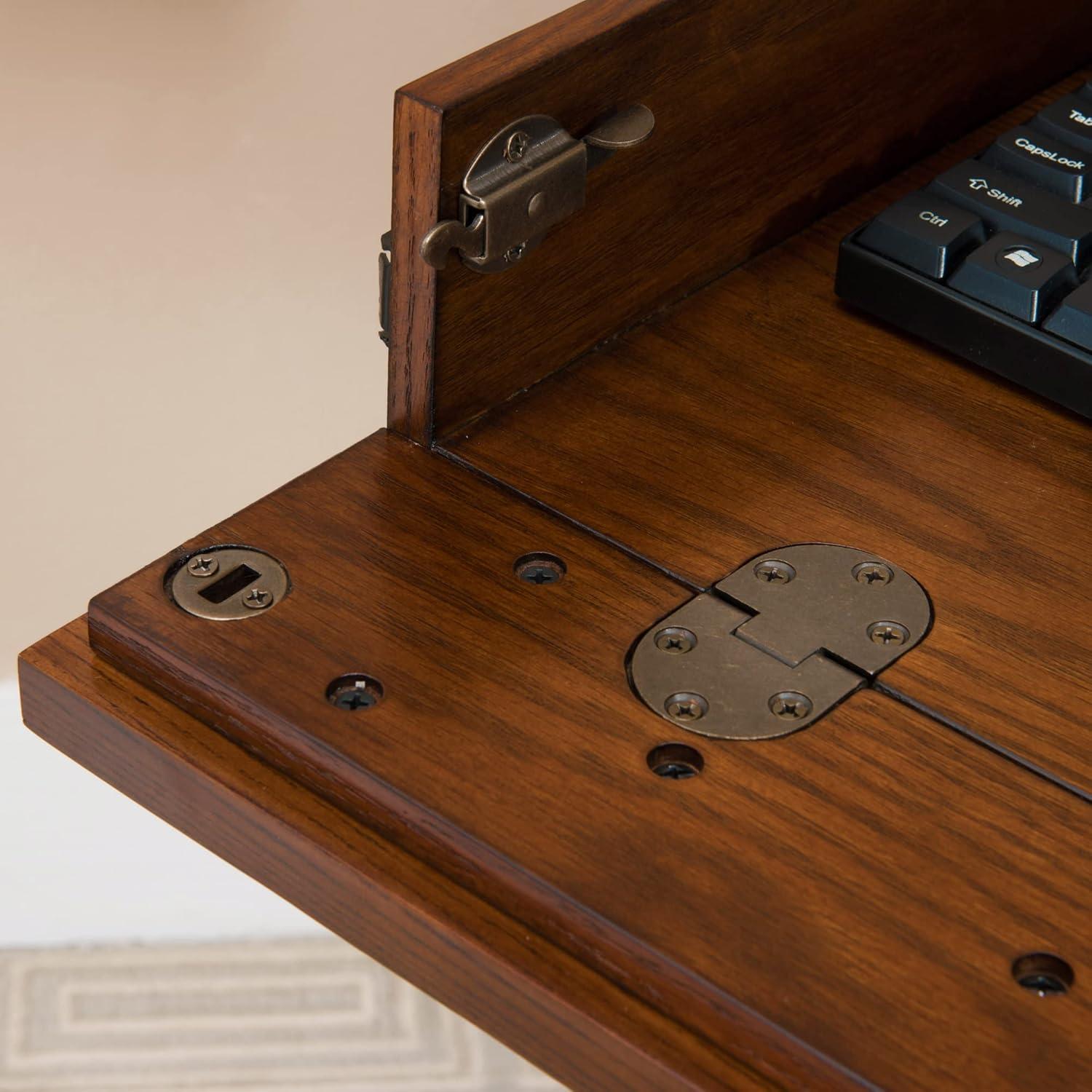 image:imageLeick Home 89430 Rustic Oak and Slate Corner Computer Writing Desk with Drop Front Keyboard Drawer Distressed Rustic Autumn