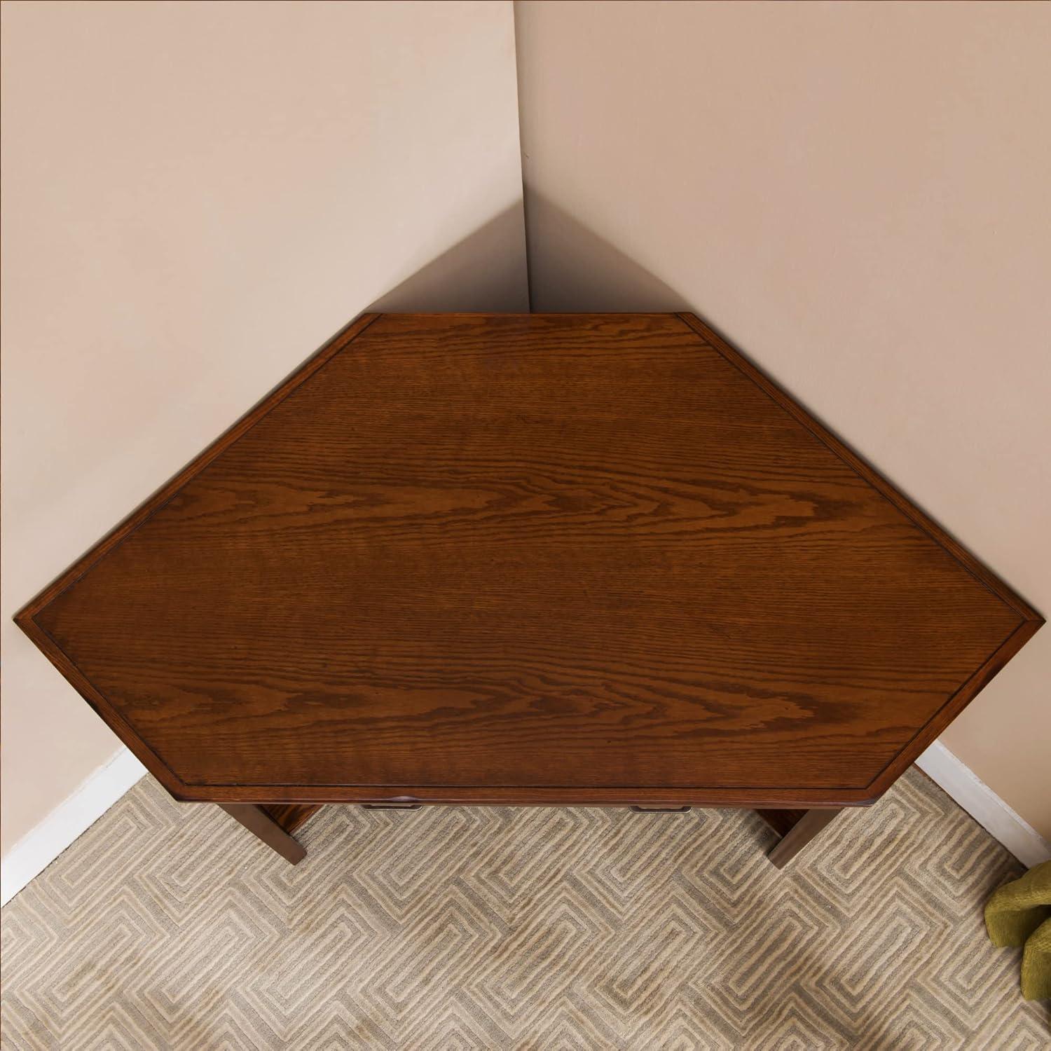 image:imageLeick Home 89430 Rustic Oak and Slate Corner Computer Writing Desk with Drop Front Keyboard Drawer Distressed Rustic Autumn
