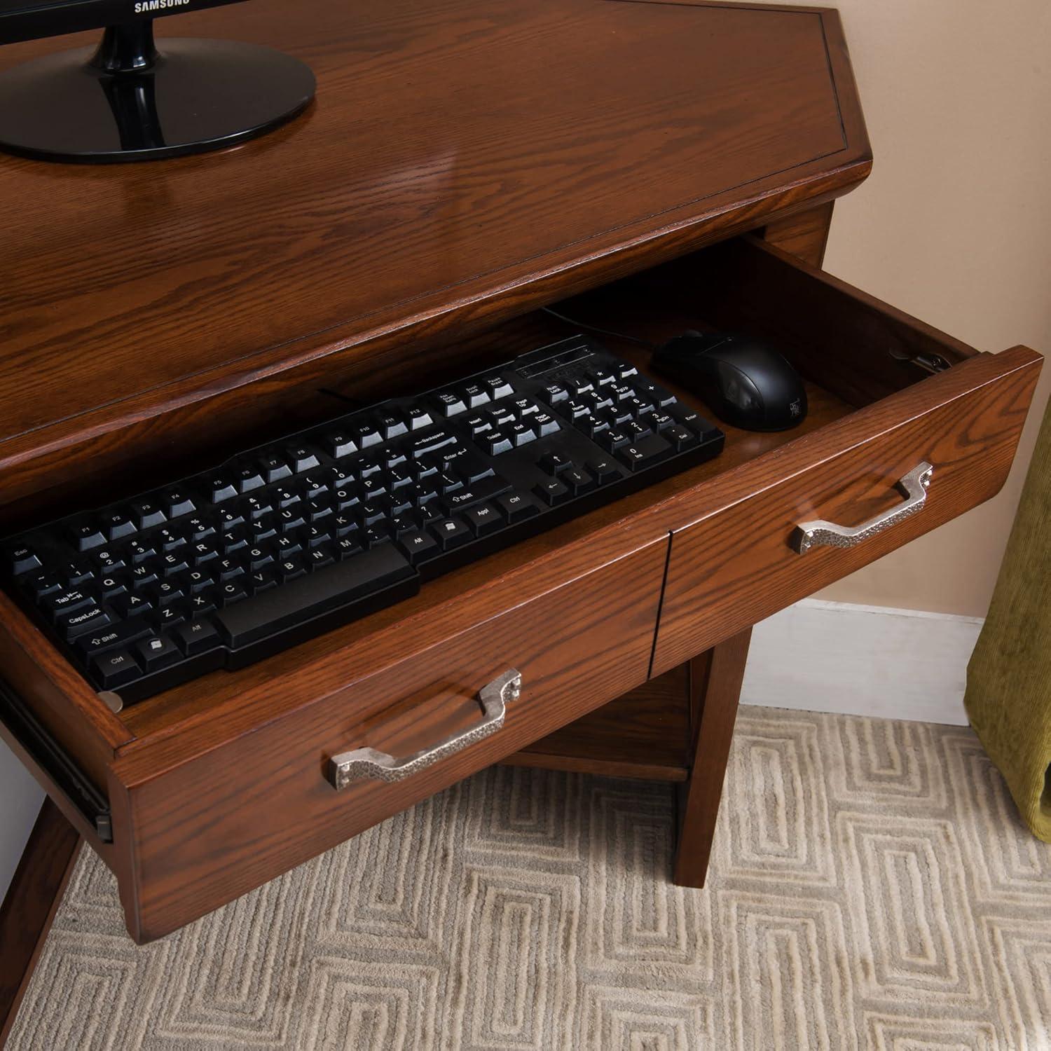 image:imageLeick Home 89430 Rustic Oak and Slate Corner Computer Writing Desk with Drop Front Keyboard Drawer Distressed Rustic Autumn