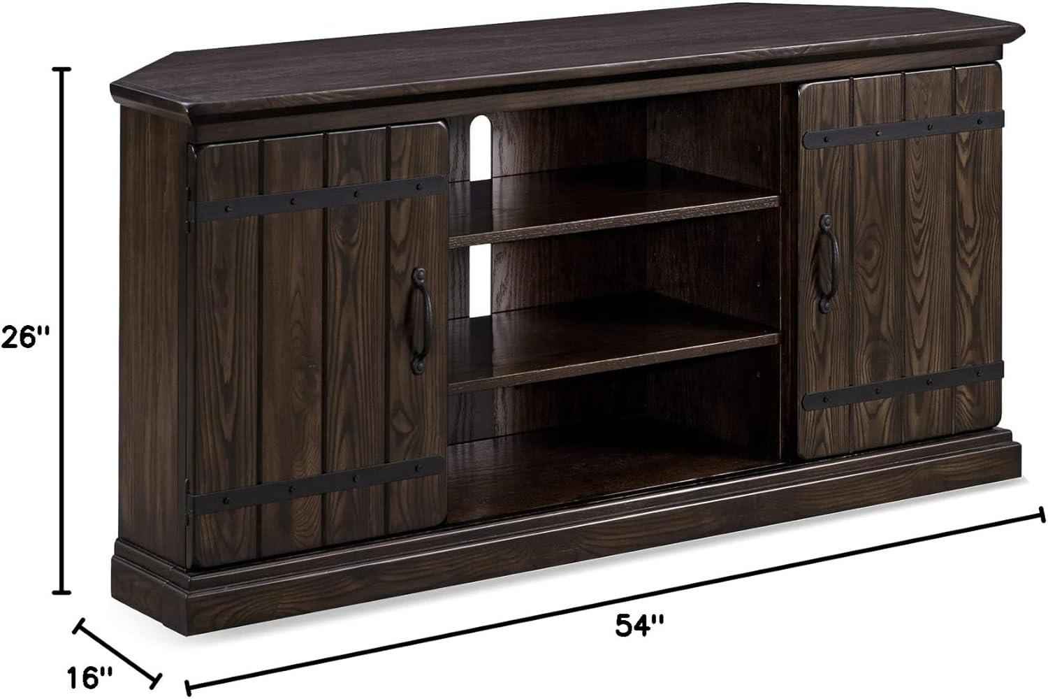 image:imageLeick Home 89585 Hunt Club Two Door Rustic Oak Corner TV Stand with Open Component Storage for 60 TVs Burnished Laurel Oak