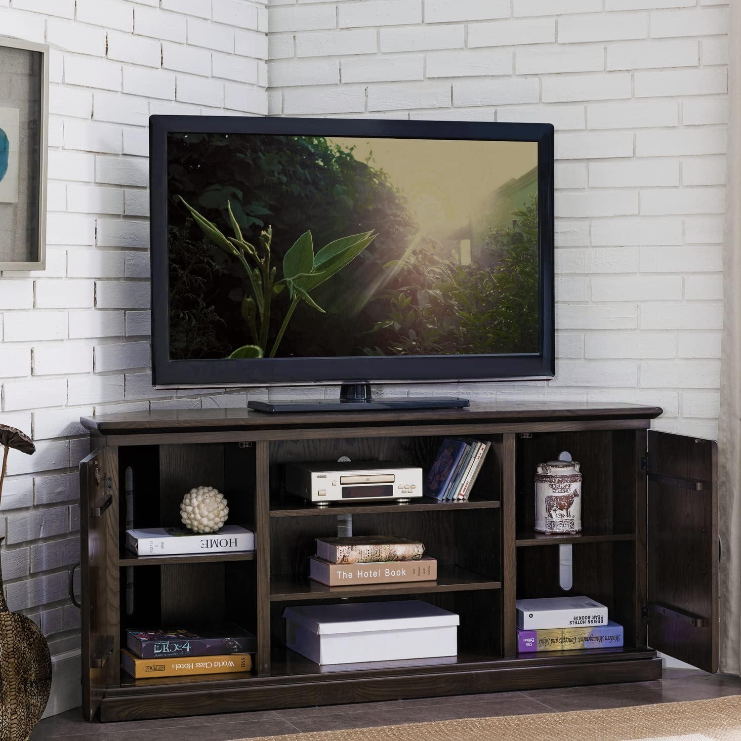 image:imageLeick Home 89585 Hunt Club Two Door Rustic Oak Corner TV Stand with Open Component Storage for 60 TVs Burnished Laurel Oak