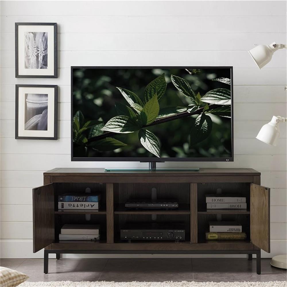 image:imageLeick Home 89650 Tableau Vintage Oak TV Console on Black Metal Base for 60 TVs Distressed RiverstoneDistressed Riverstone