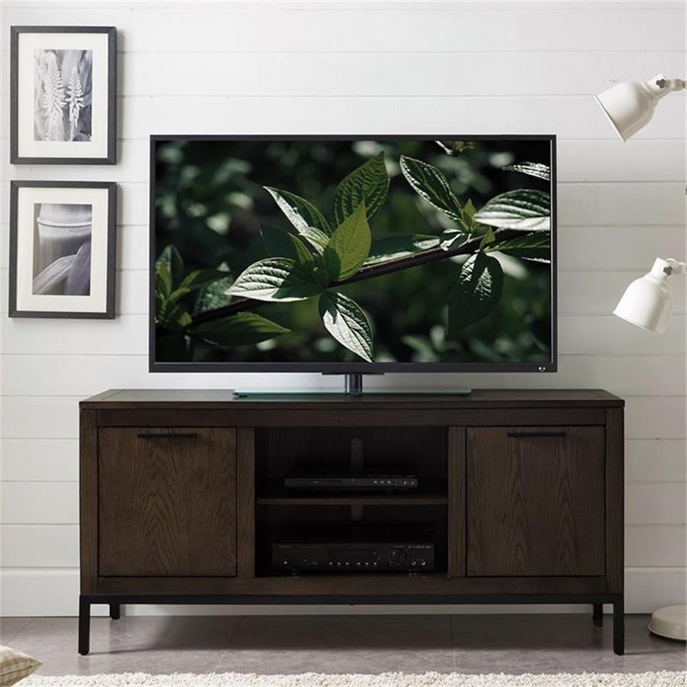 image:imageLeick Home 89650 Tableau Vintage Oak TV Console on Black Metal Base for 60 TVs Distressed RiverstoneDistressed Riverstone