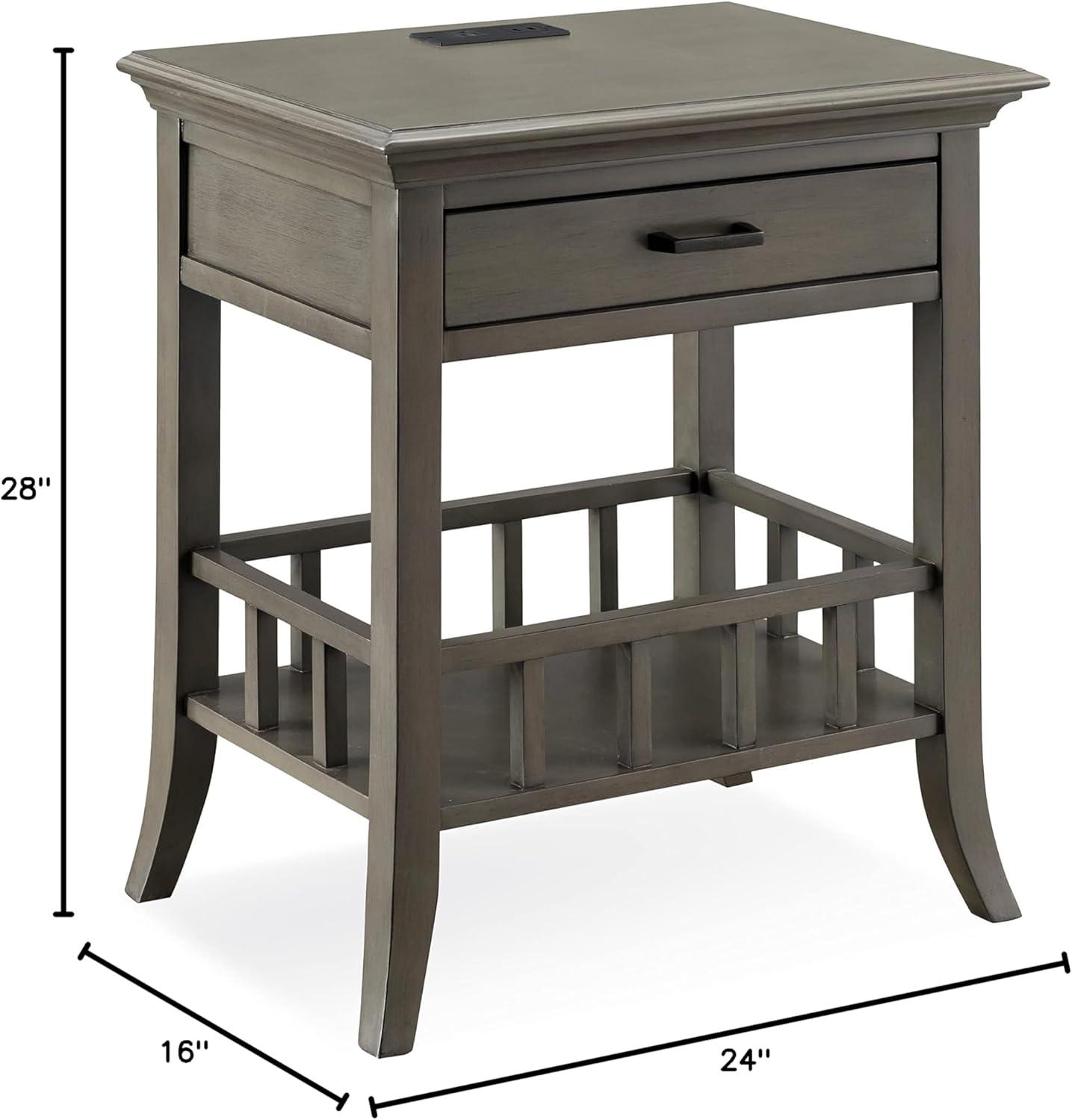 image:imageLeick Home 9070GR One Drawer Nightstand Side Table Lower Basket Shelf Traditional USBC Fast Charging AC USB Charging Port Integrated Durable Solid Wood Living Room Bedroom Office Smoke Gray Wash
