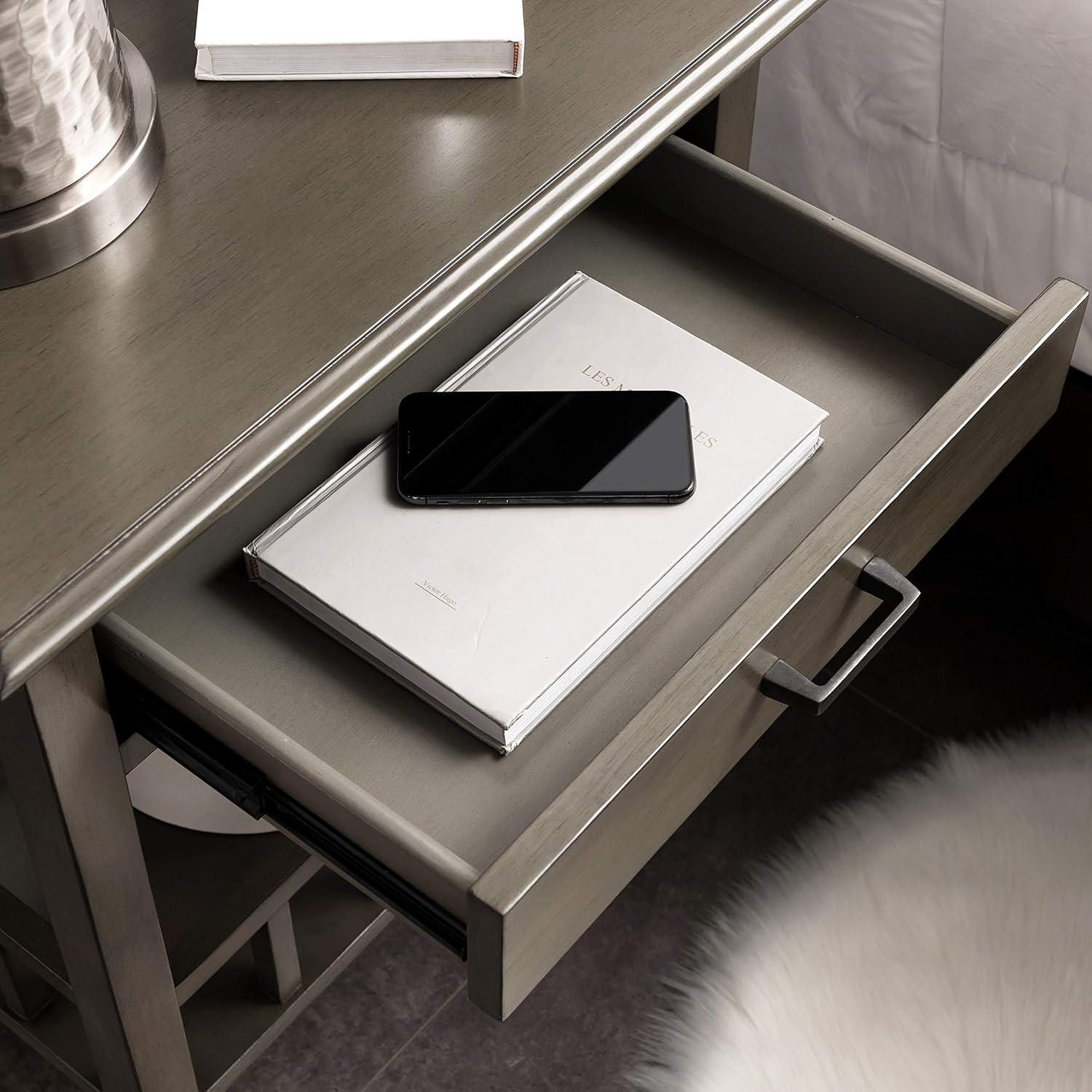 image:imageLeick Home 9070GR One Drawer Nightstand Side Table Lower Basket Shelf Traditional USBC Fast Charging AC USB Charging Port Integrated Durable Solid Wood Living Room Bedroom Office Smoke Gray Wash