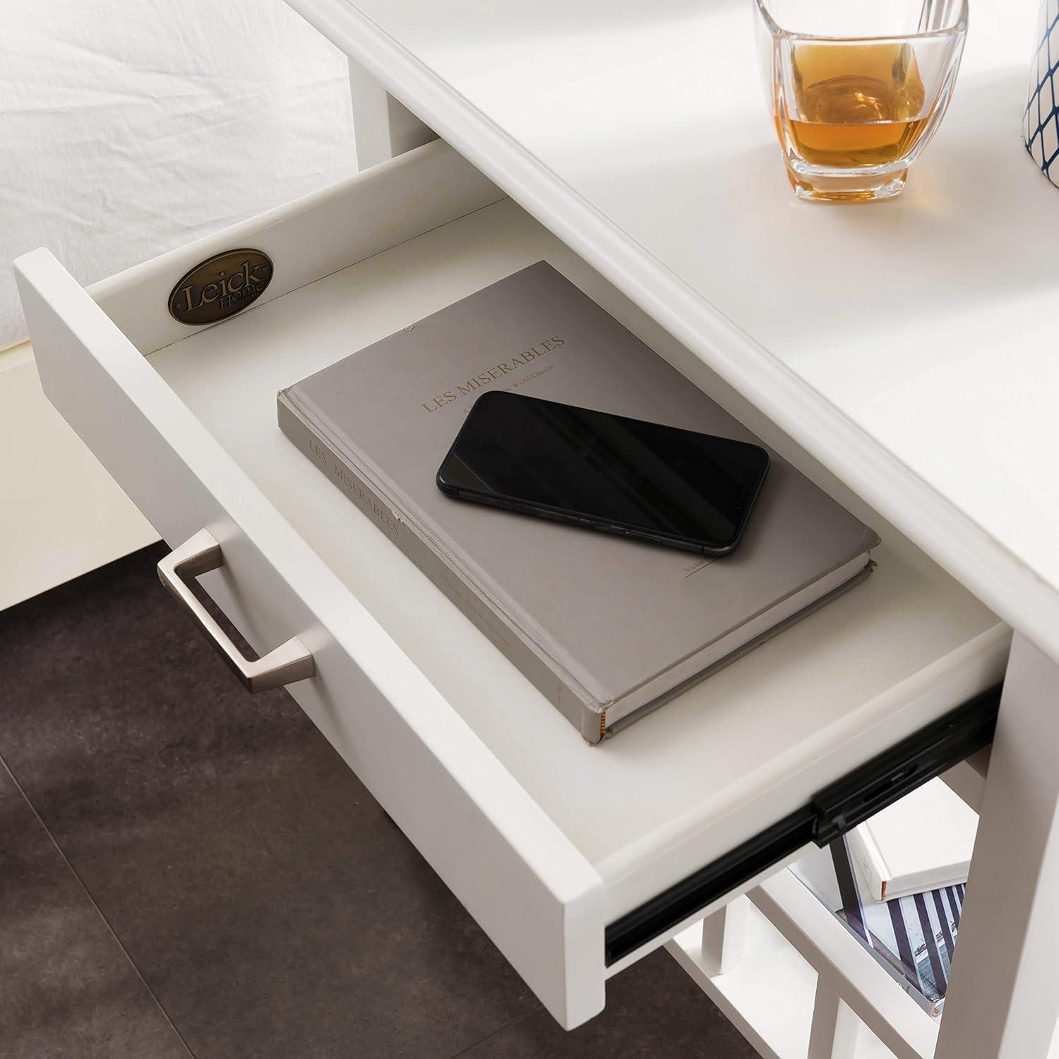 image:imageLeick Home 9070WT Assembled Basket Shelf One Drawer Nightstand Side Table with Top ACUSB Outlet White