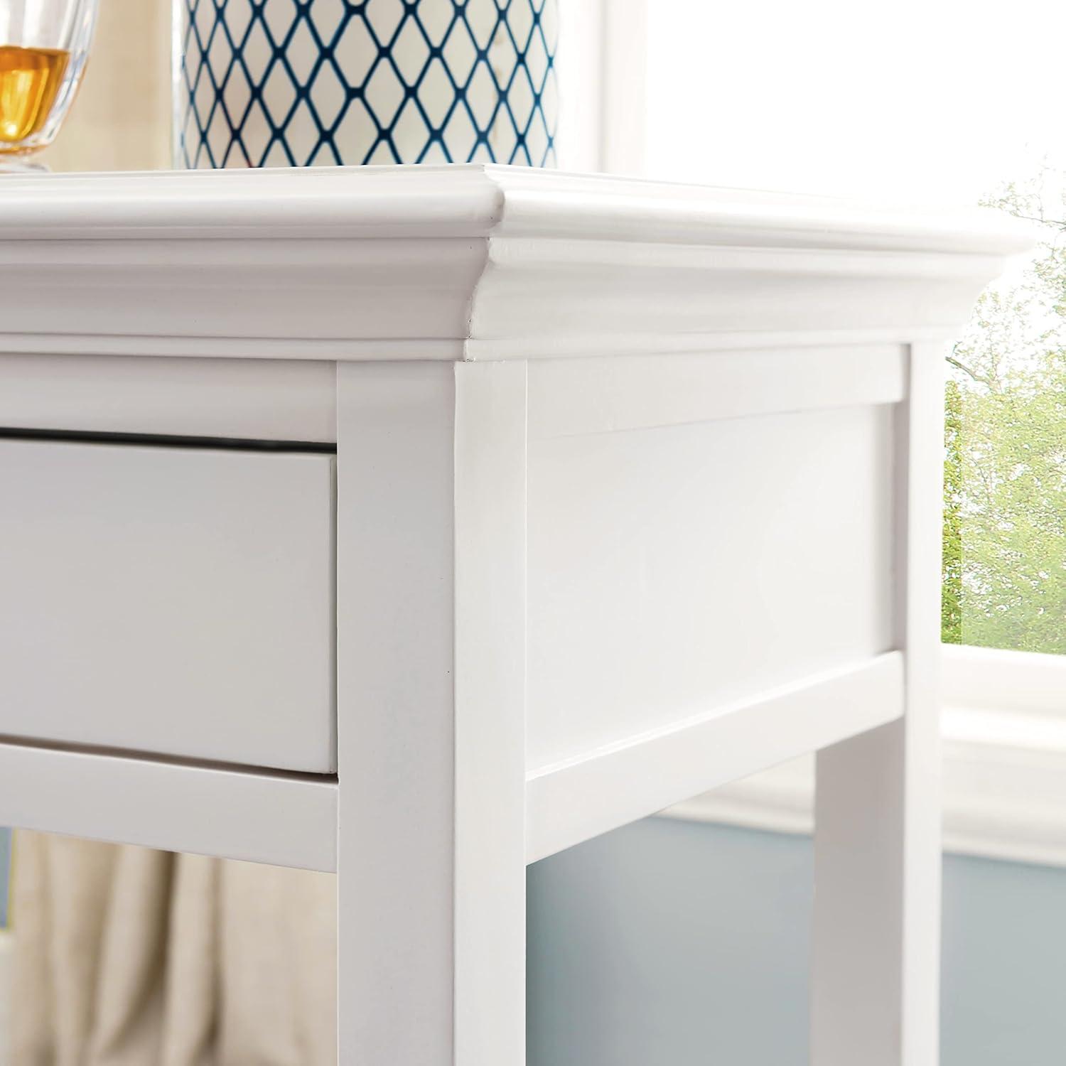 image:imageLeick Home 9070WT Assembled Basket Shelf One Drawer Nightstand Side Table with Top ACUSB Outlet White