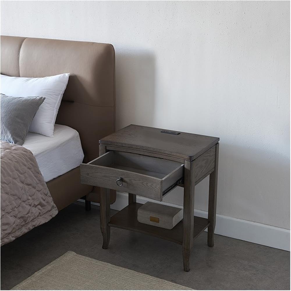 image:imageLeick Home 9080WT Cade Wood Side Table with Drawer and USBC Fast Charging Station ACUSB Charger Port Integrated WhiteSmoke Gray